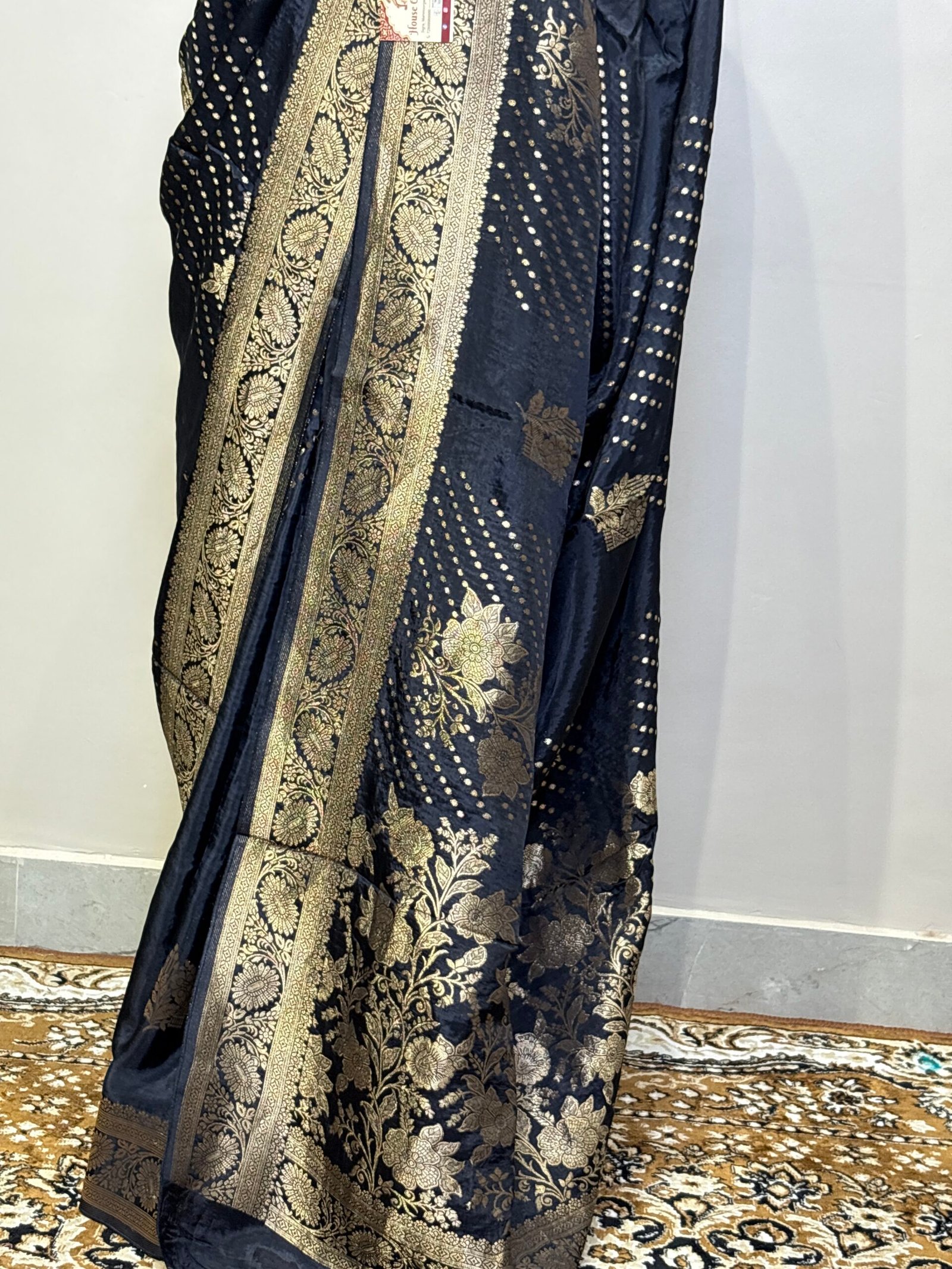 viscose Banarasi Saree – Golden Zari Black - Image 6