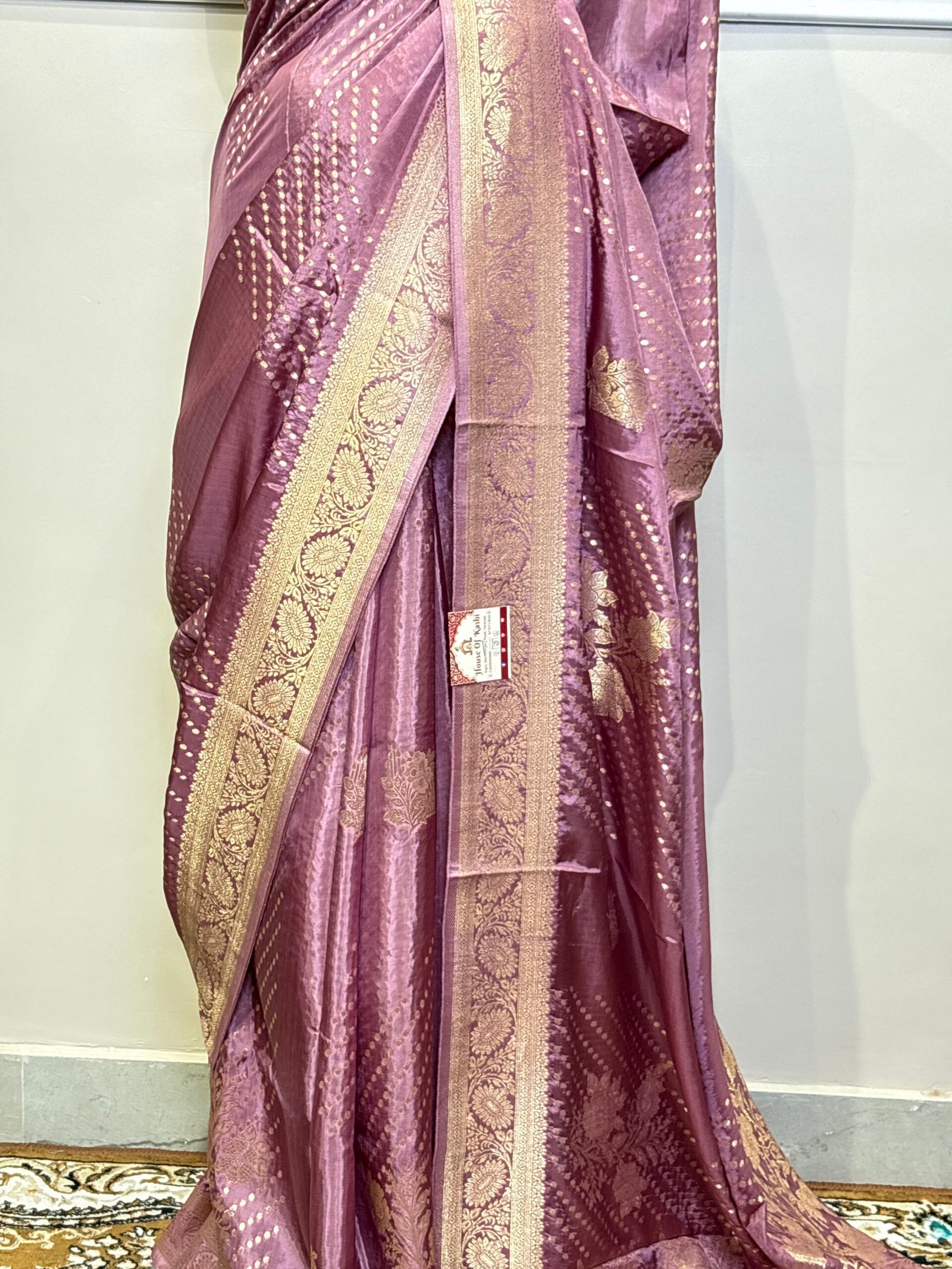 Viscose Banarasi Saree – Dusty Mauve with Golden Zari - Image 4