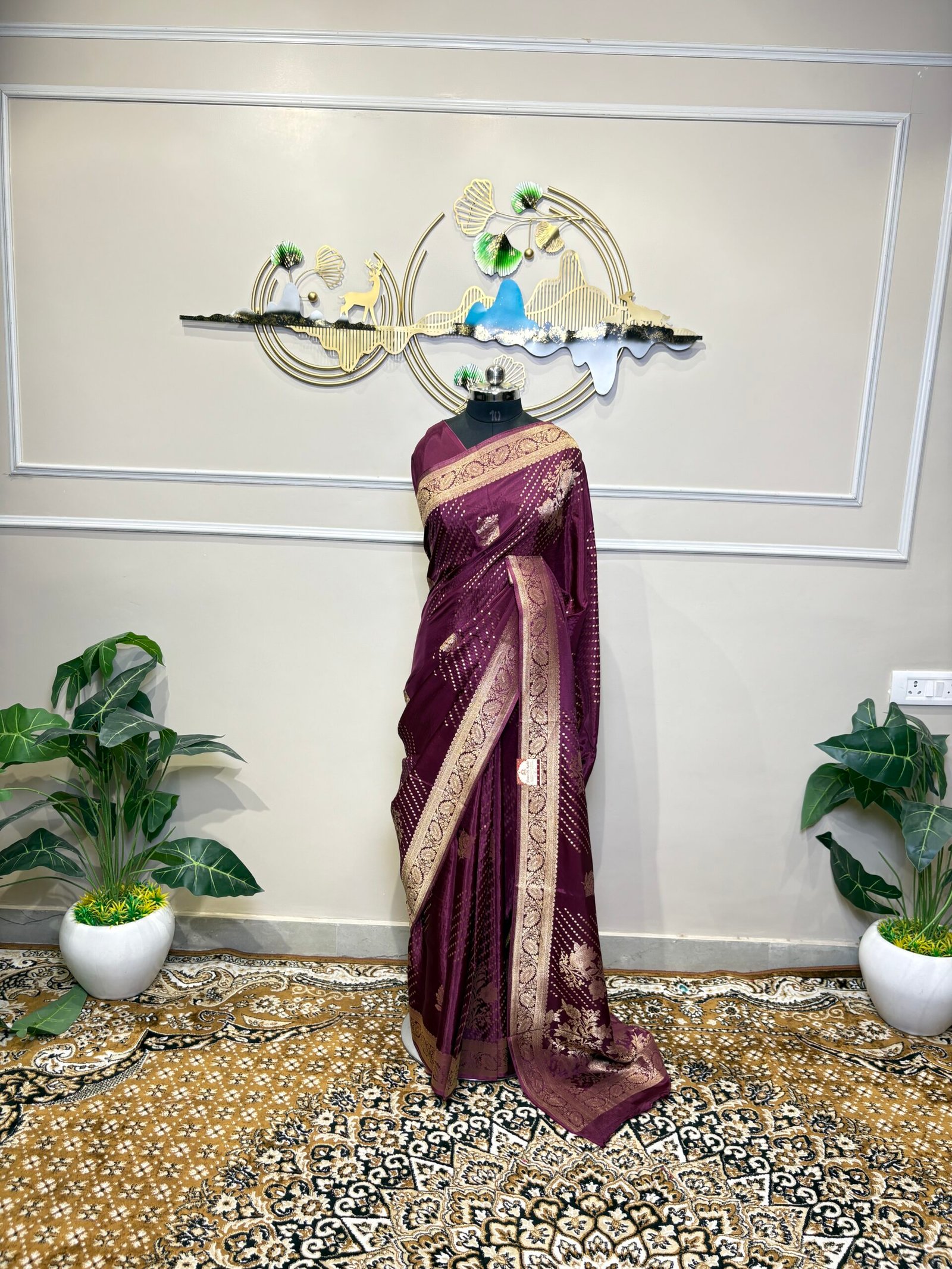 Viscose Banarasi Saree – Royal Wine Purple with Golden Zari - Image 2