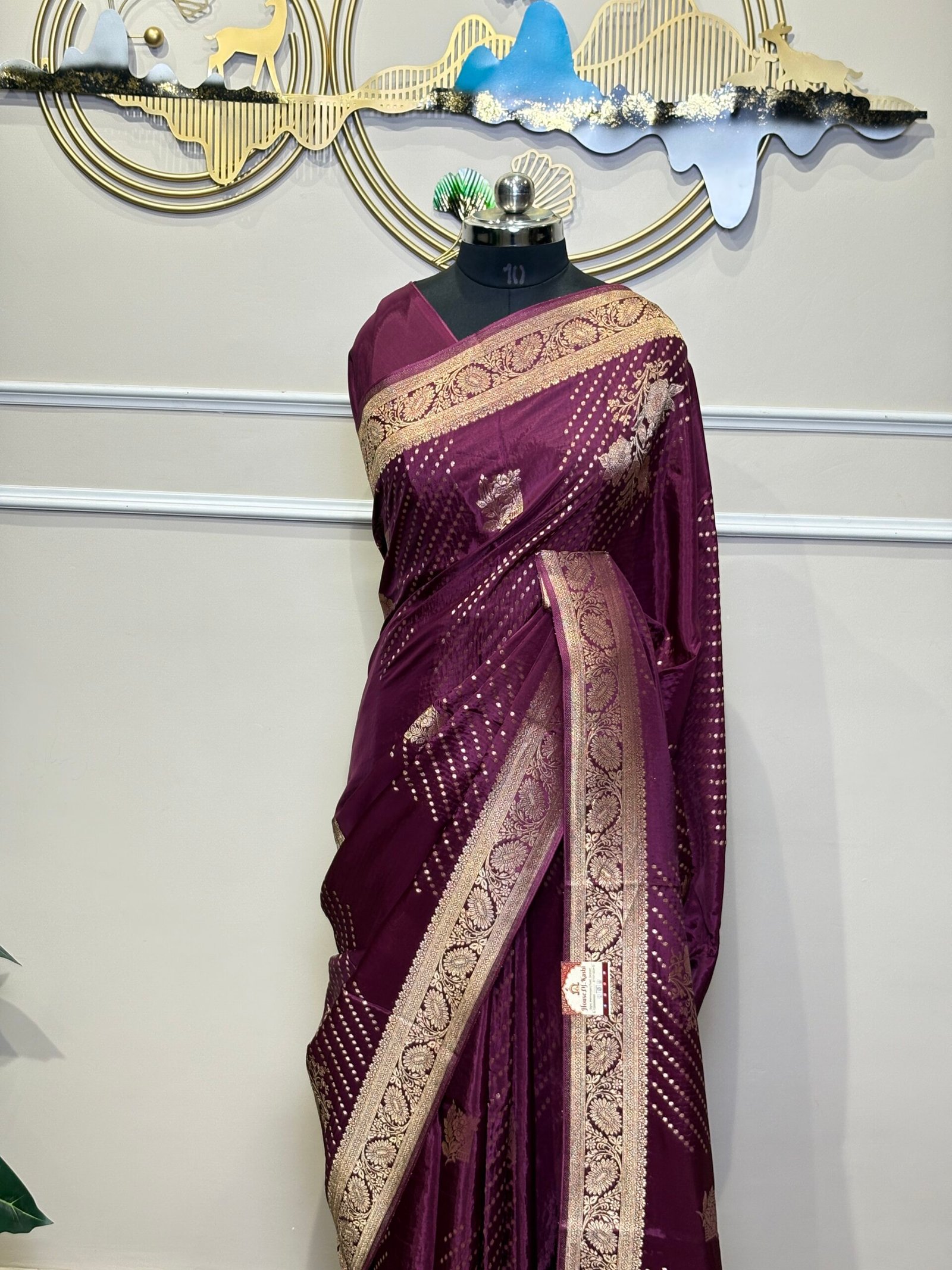 Viscose Banarasi Saree – Royal Wine Purple with Golden Zari - Image 3