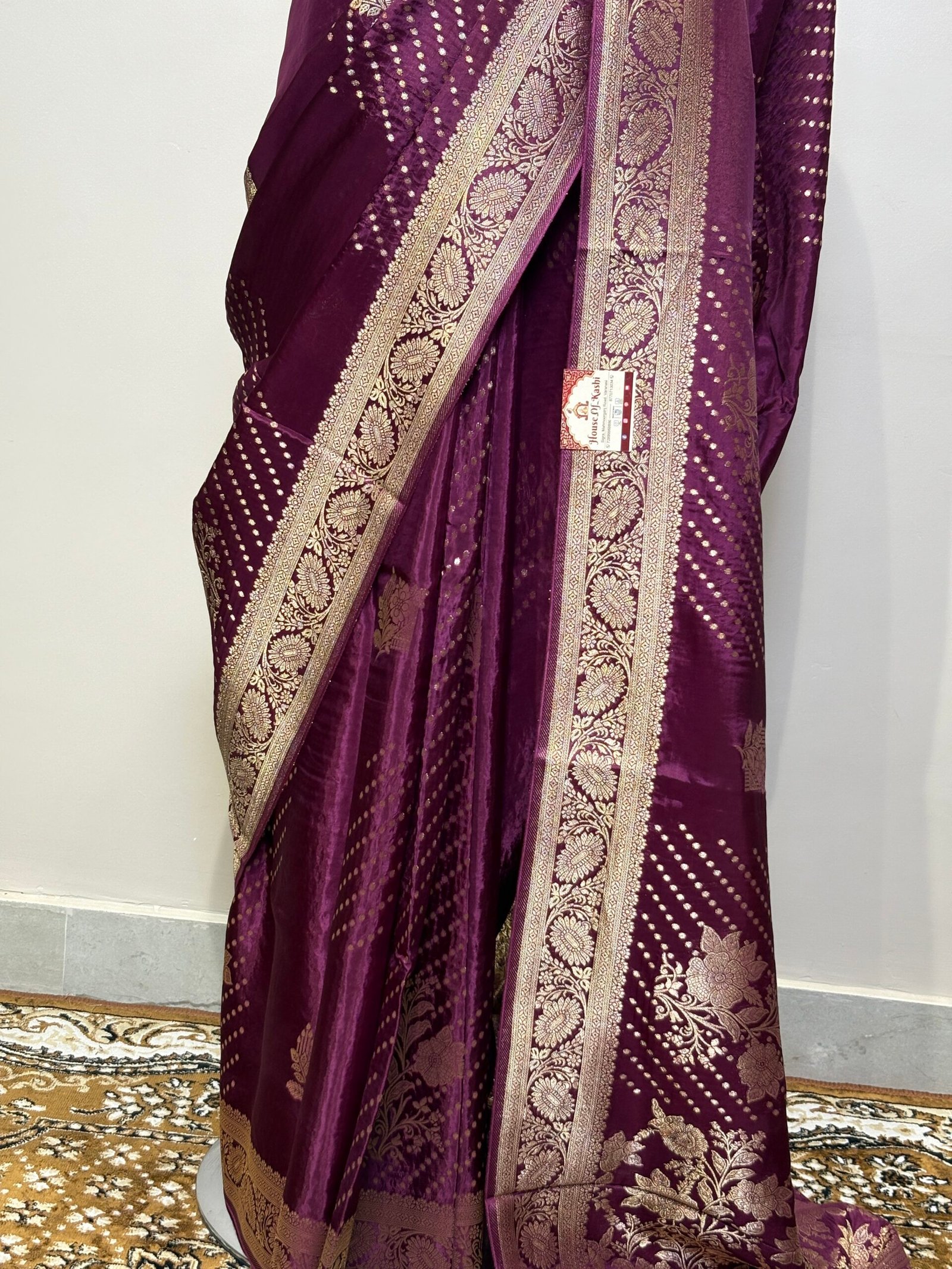 Viscose Banarasi Saree – Royal Wine Purple with Golden Zari - Image 7
