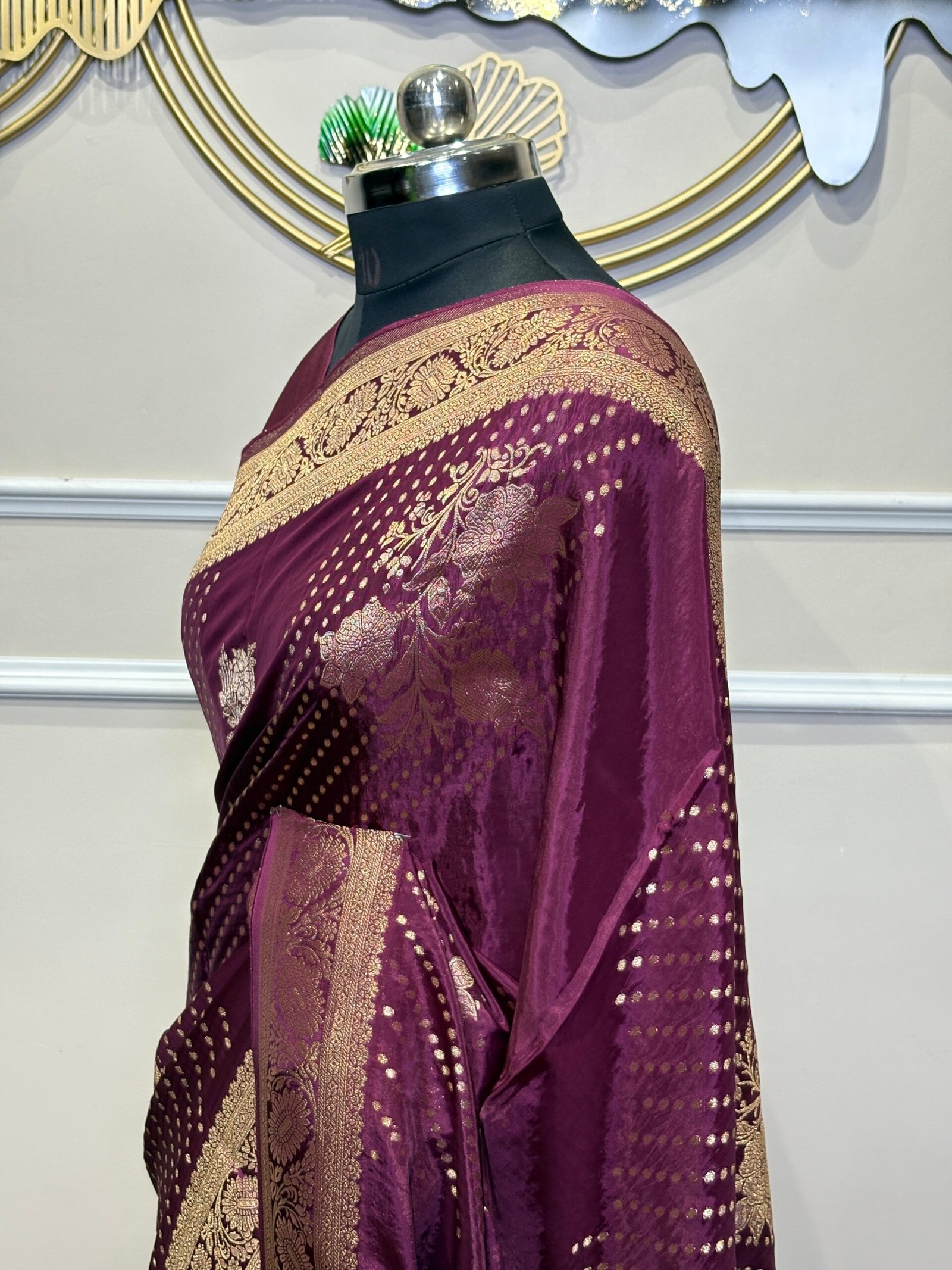 Viscose Banarasi Saree – Royal Wine Purple with Golden Zari - Image 4