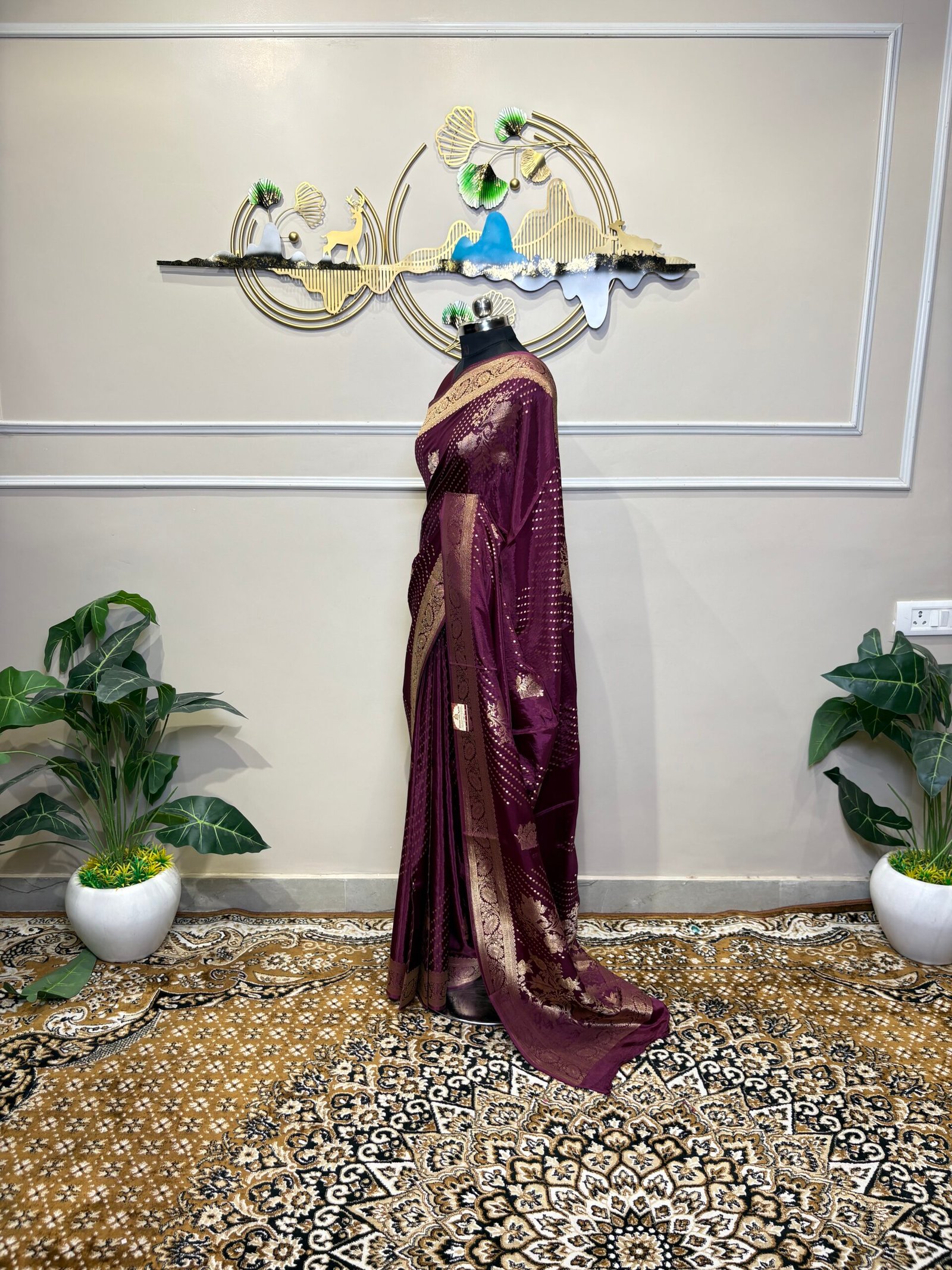 Viscose Banarasi Saree – Royal Wine Purple with Golden Zari - Image 6