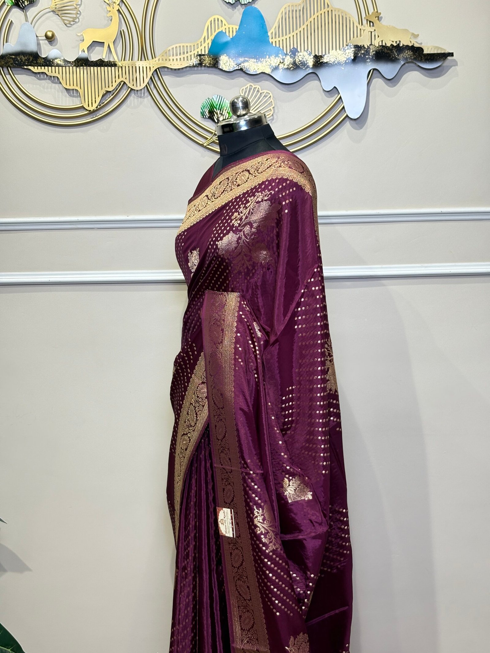 Viscose Banarasi Saree – Royal Wine Purple with Golden Zari - Image 5