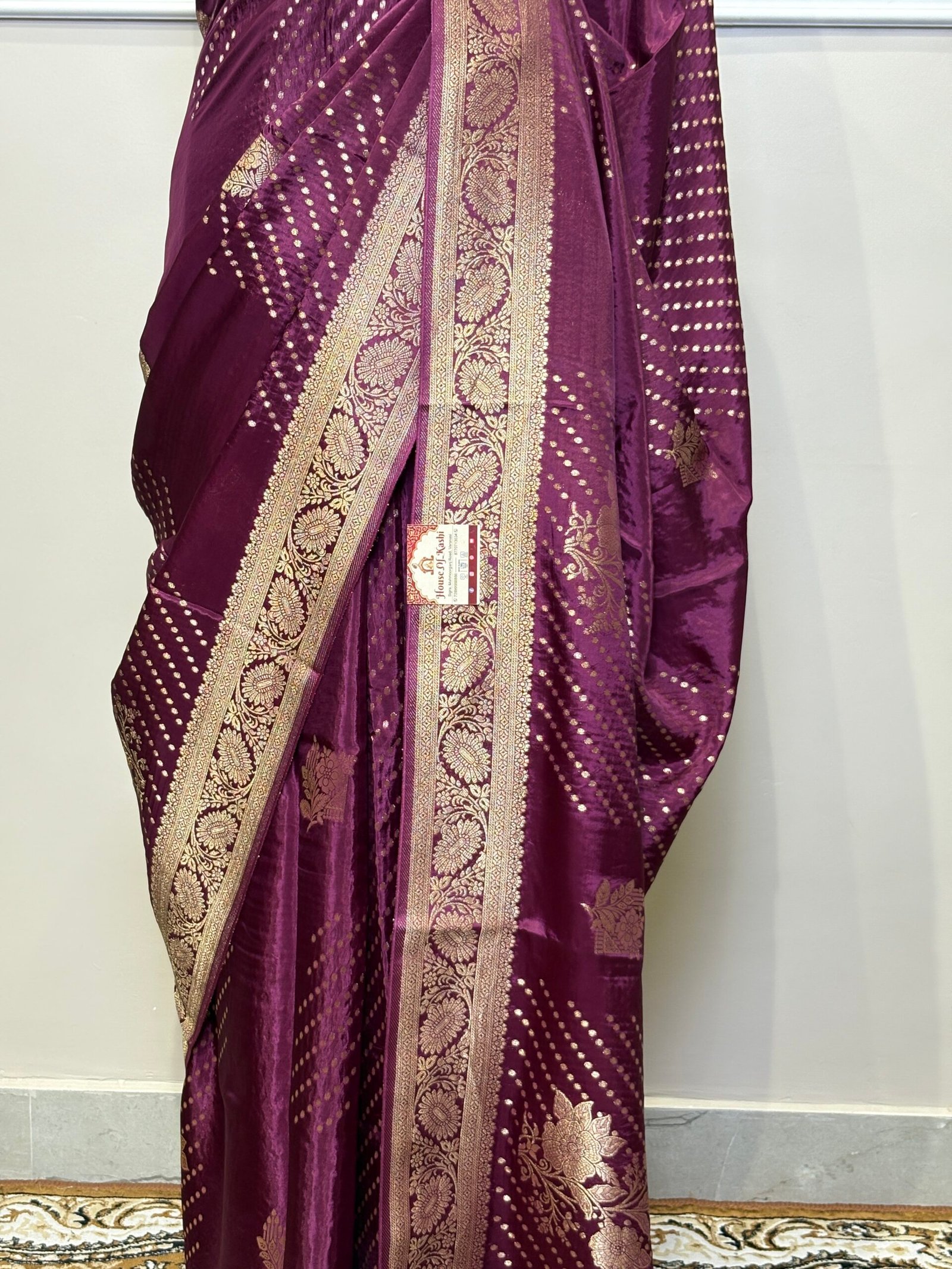 Viscose Banarasi Saree – Royal Wine Purple with Golden Zari - Image 8