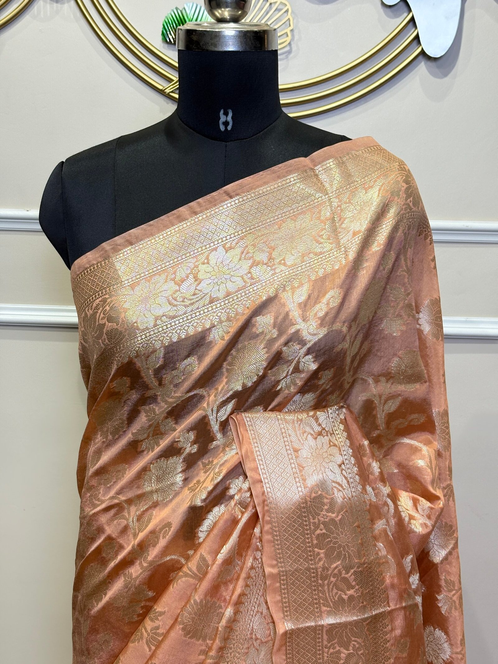 Peach Banarasi Viscose Silk Saree - Image 4