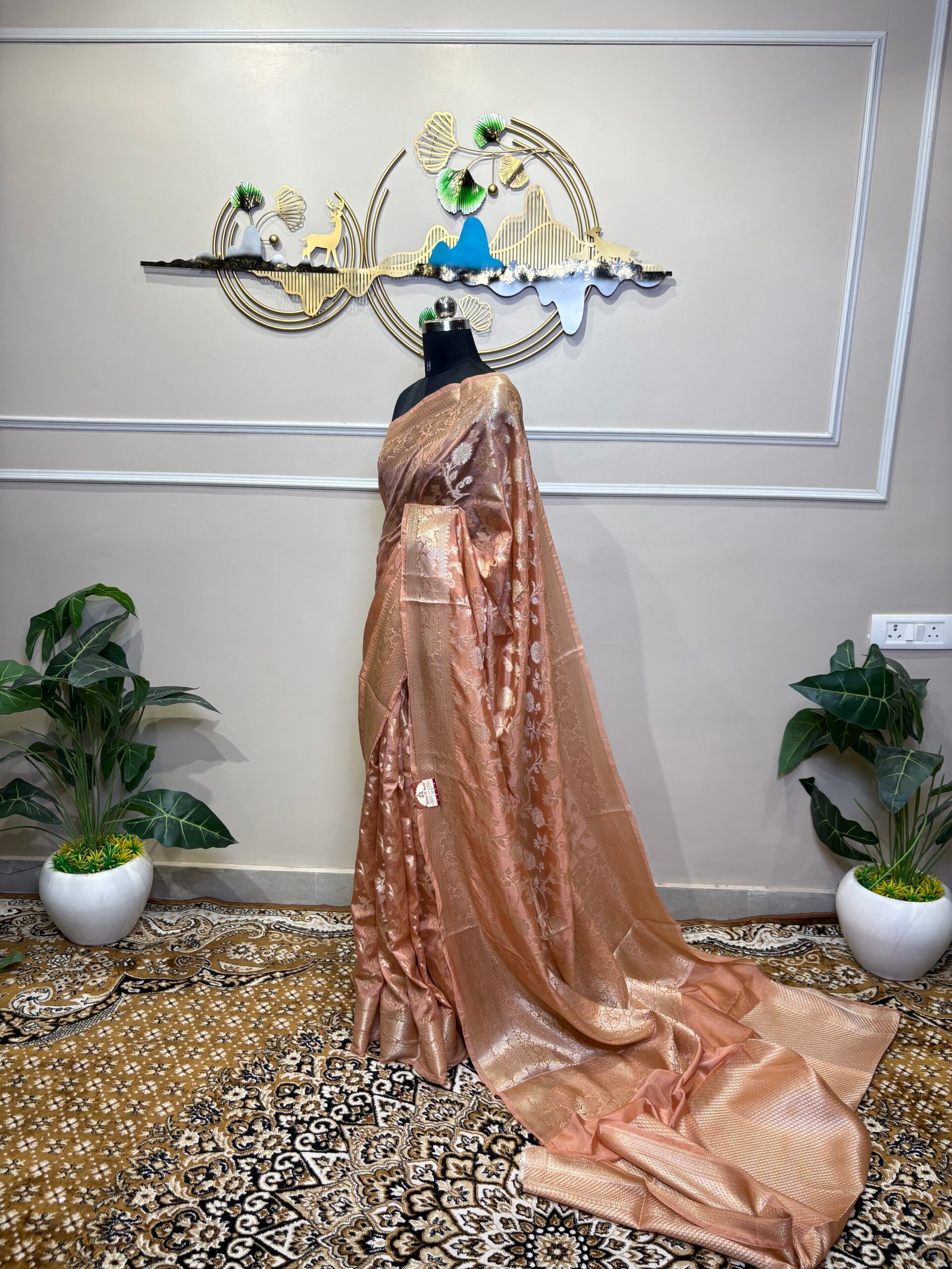 Peach Banarasi Viscose Silk Saree - Image 3