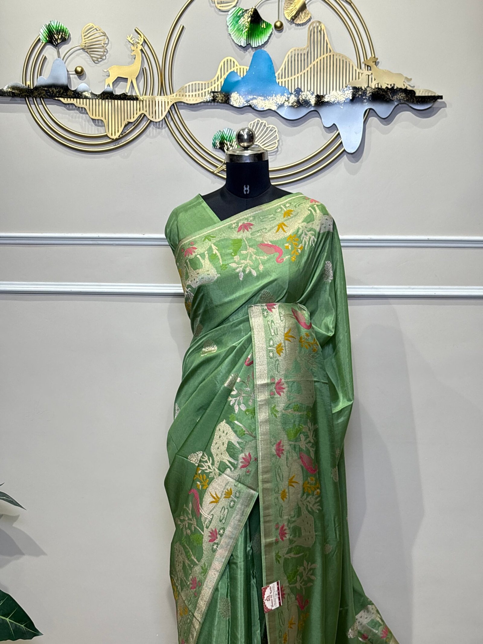 Green Banarasi Viscose Silk Saree - Image 5