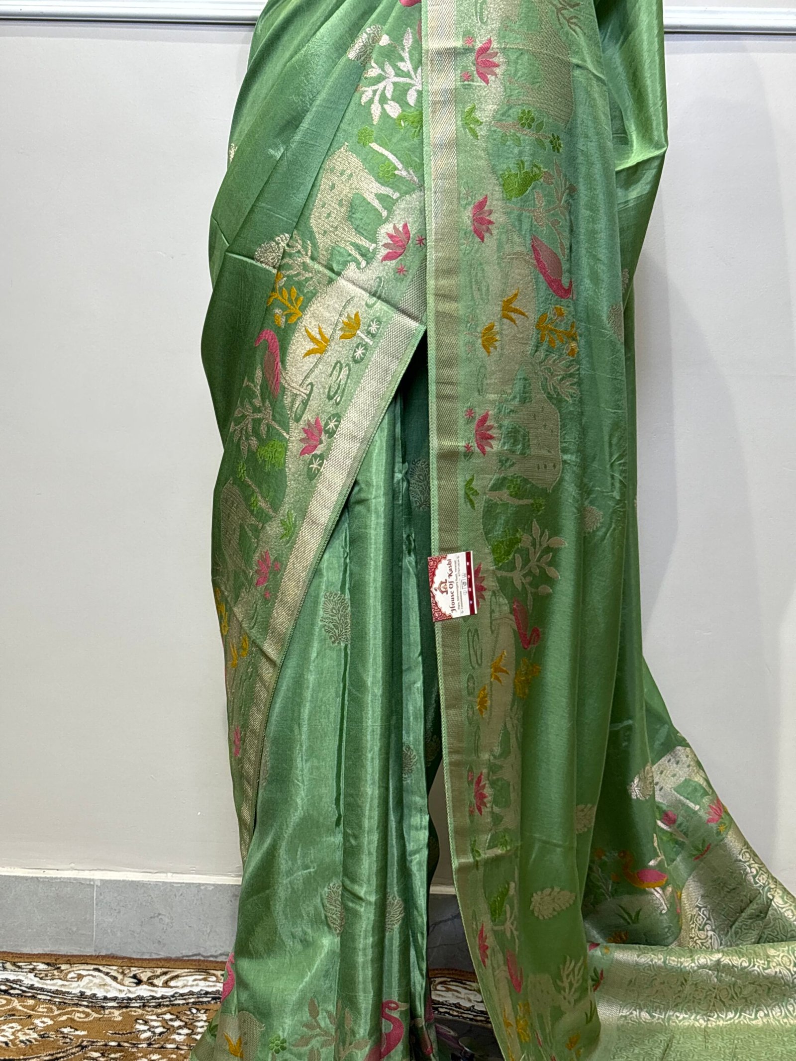 Green Banarasi Viscose Silk Saree - Image 4