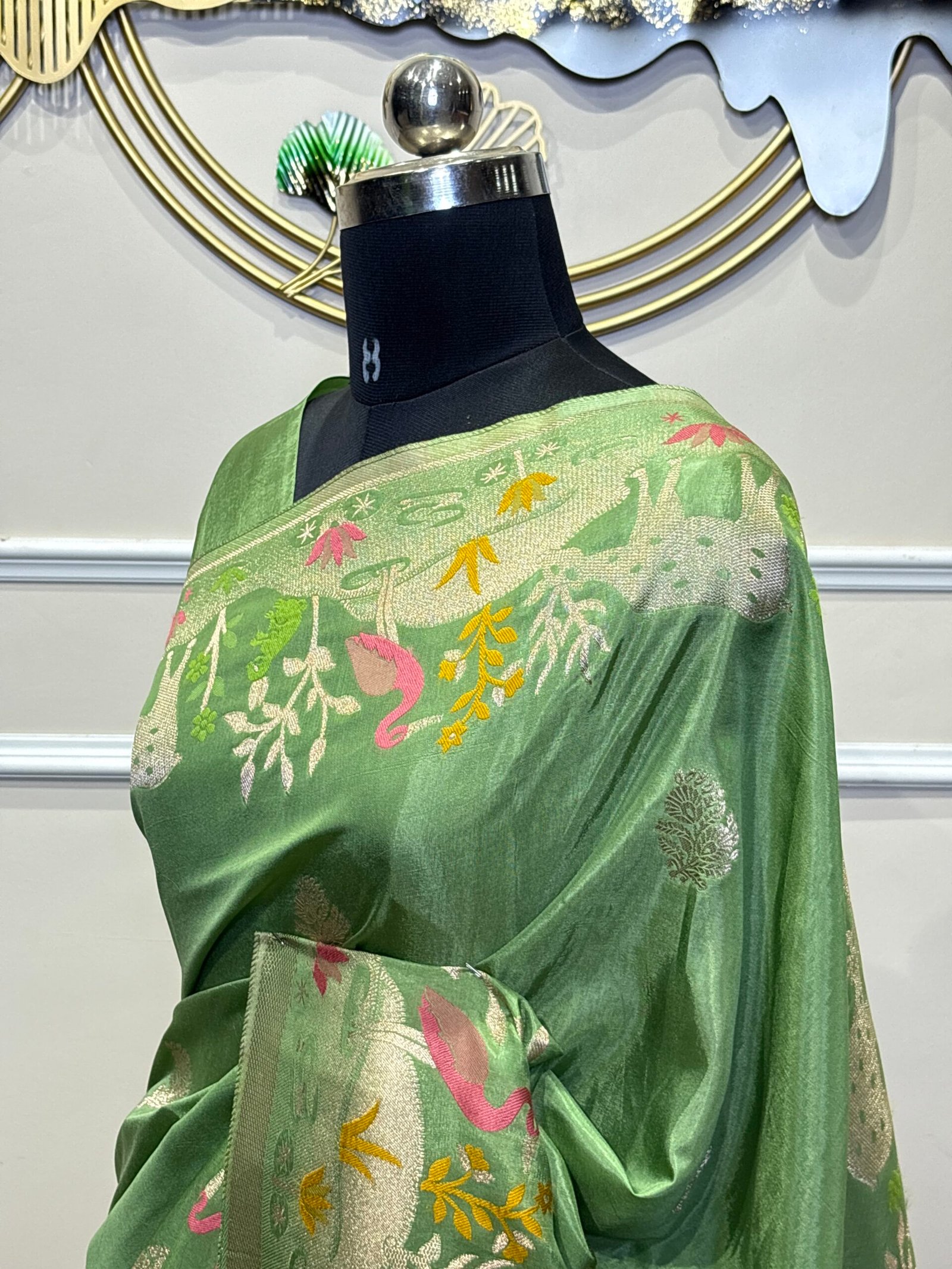 Green Banarasi Viscose Silk Saree - Image 7