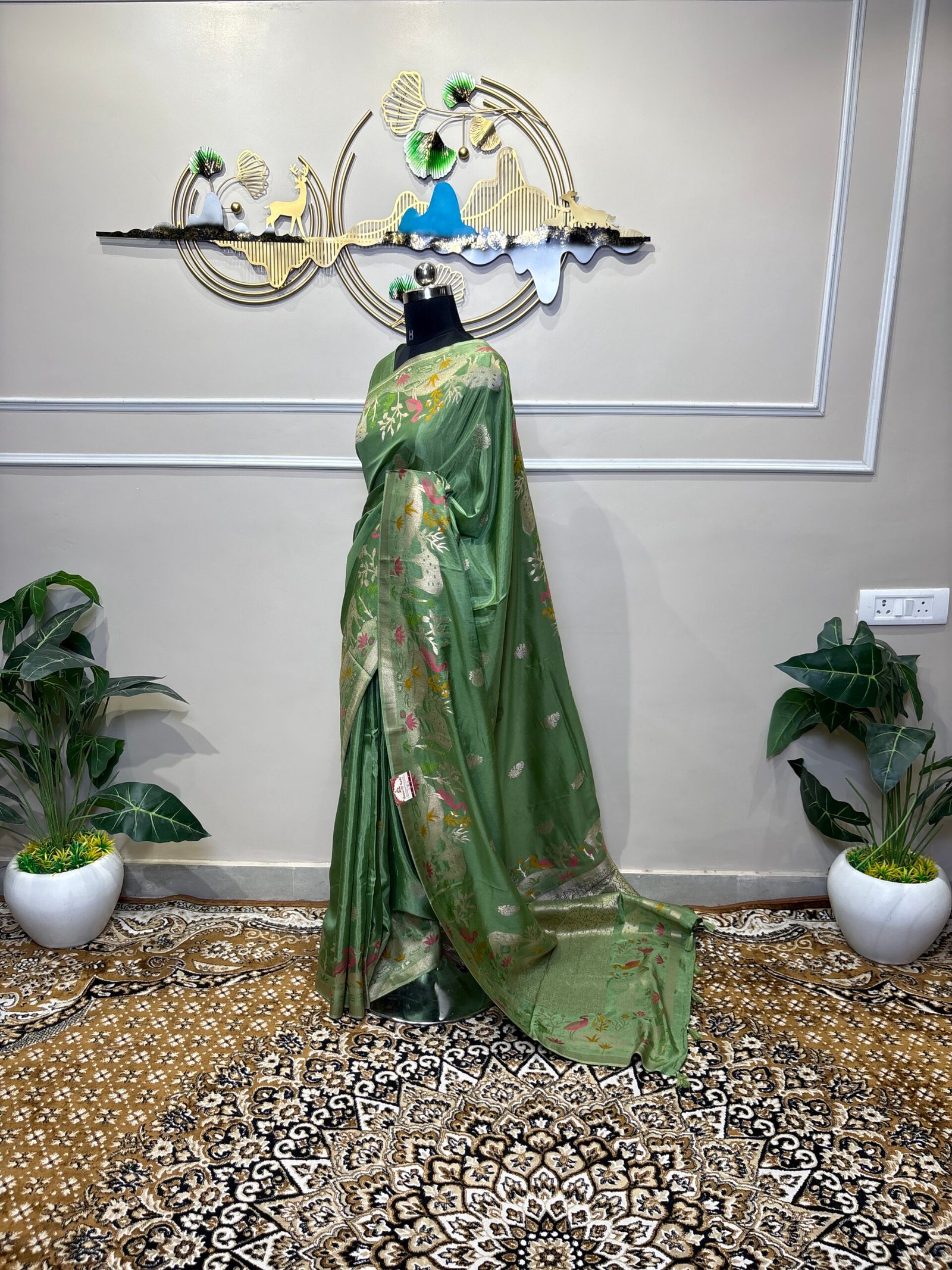 Green Banarasi Viscose Silk Saree - Image 3