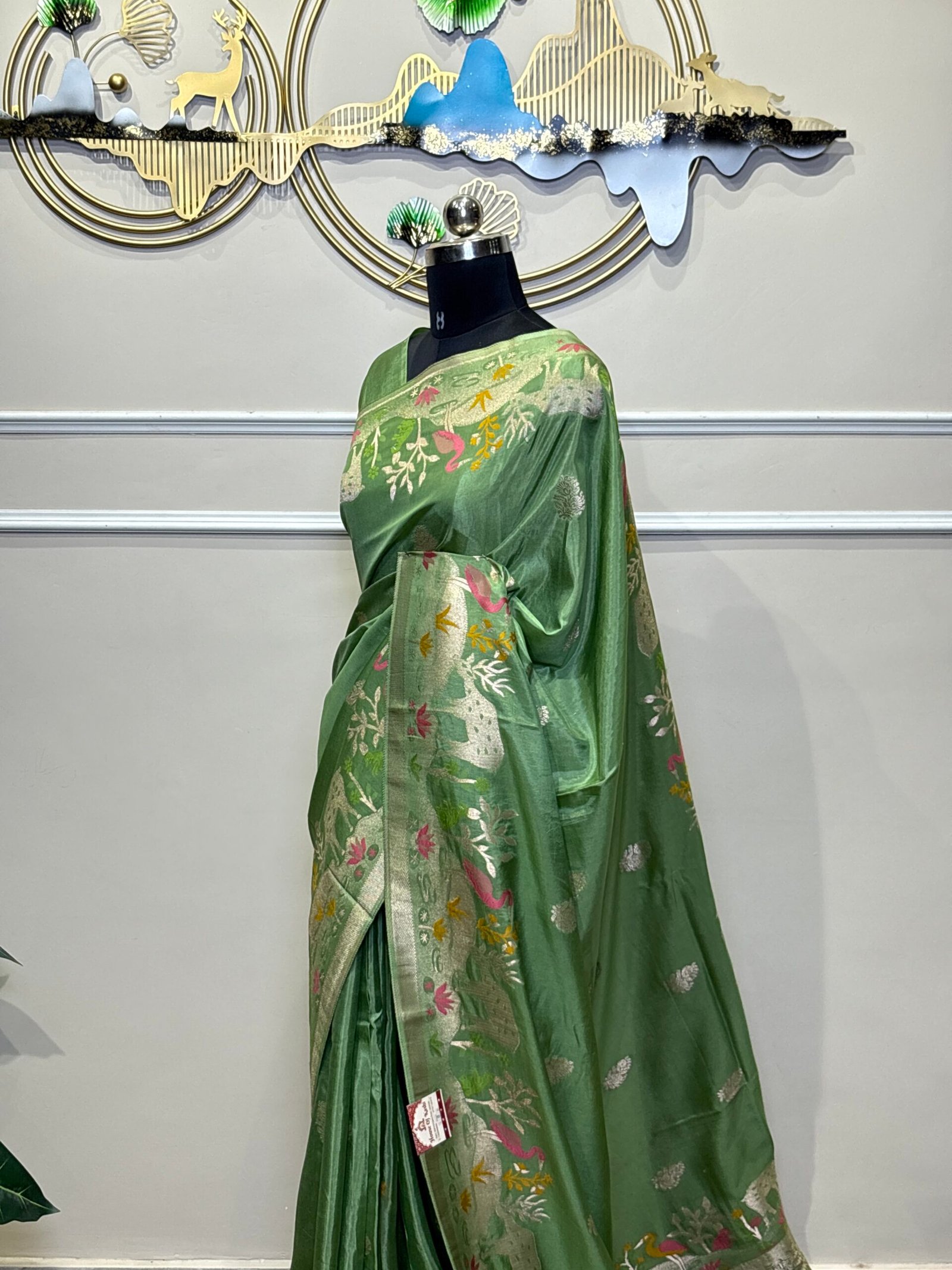 Green Banarasi Viscose Silk Saree - Image 6
