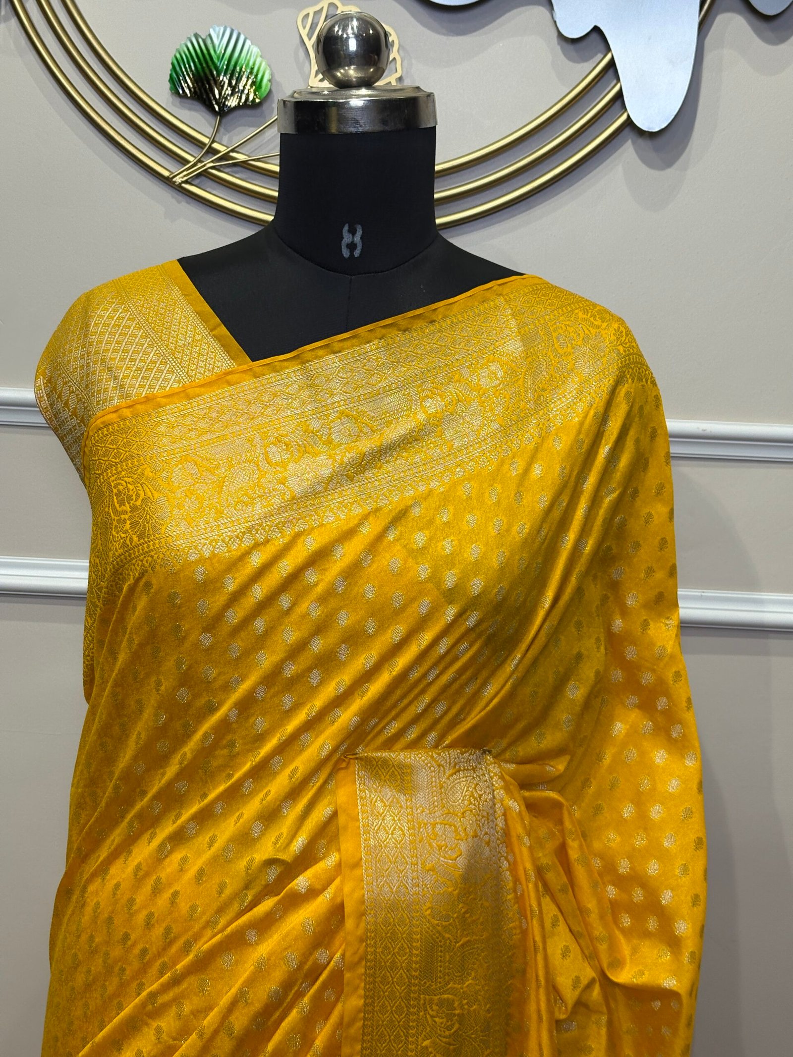 Mustard Yellow Banarasi Saree - Image 4