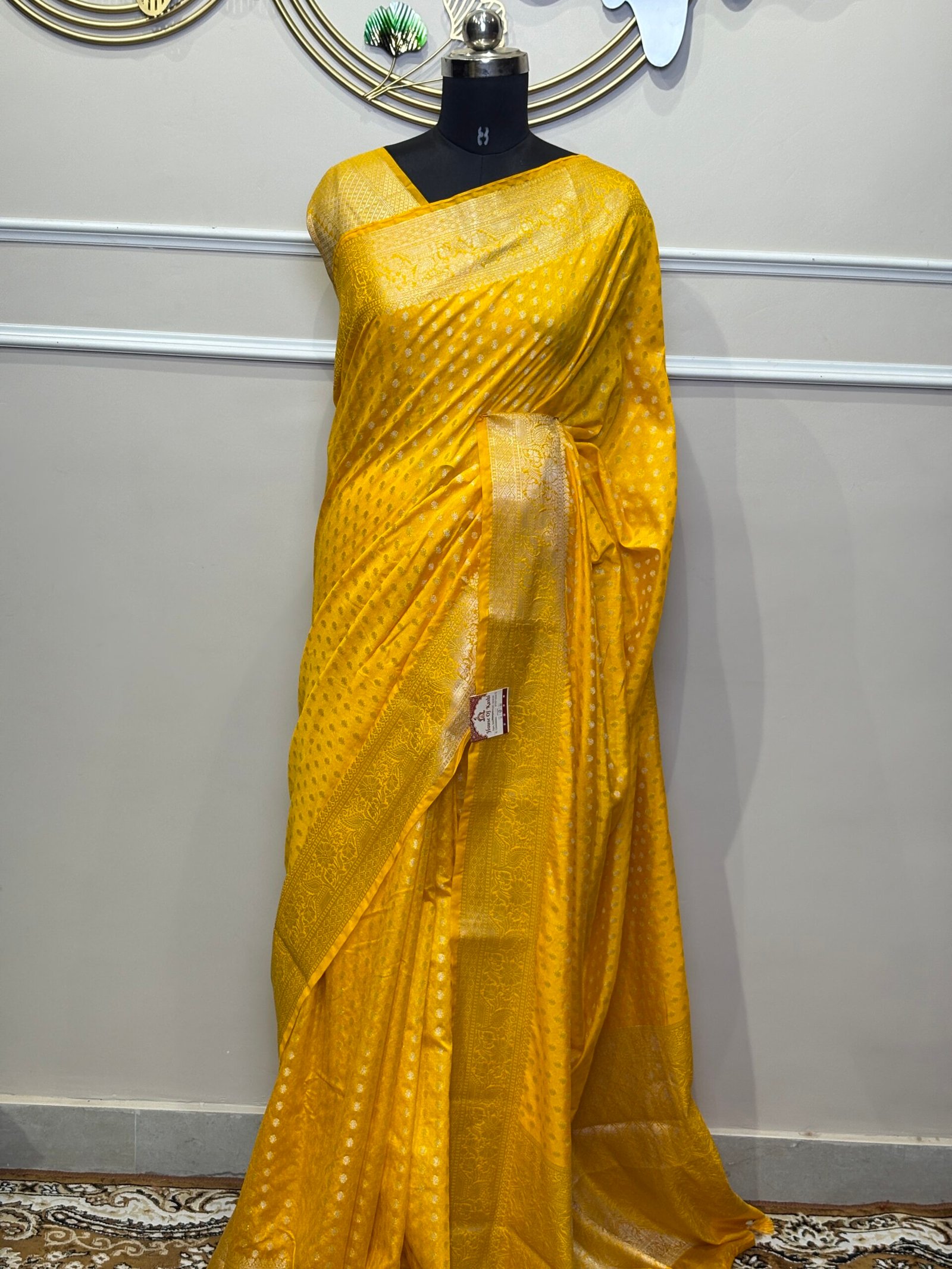 Mustard Yellow Banarasi Saree - Image 3
