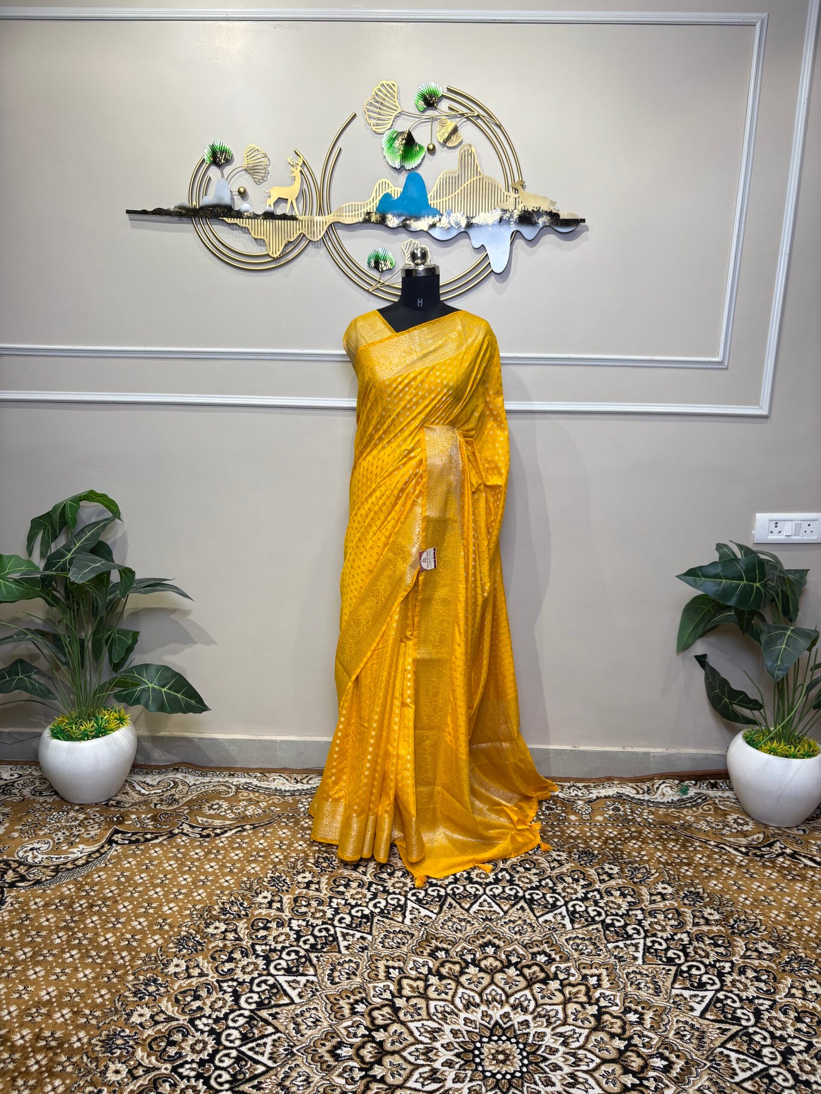 Mustard Yellow Banarasi Saree - Image 2