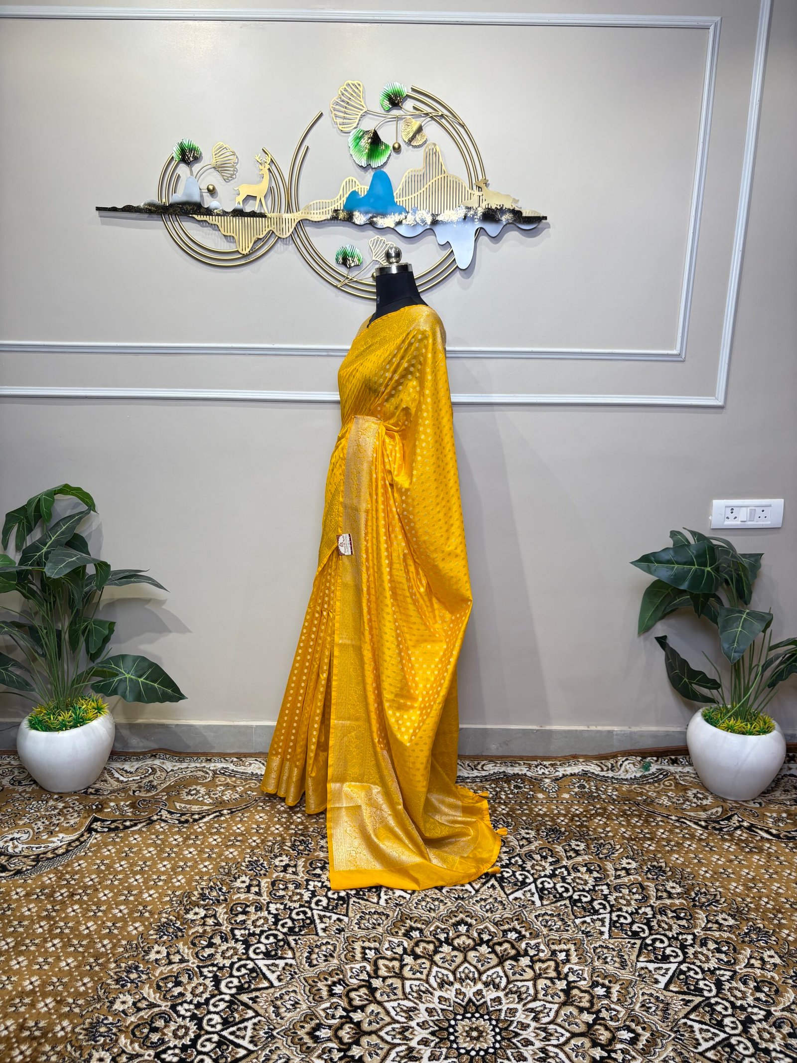 Mustard Yellow Banarasi Saree - Image 6