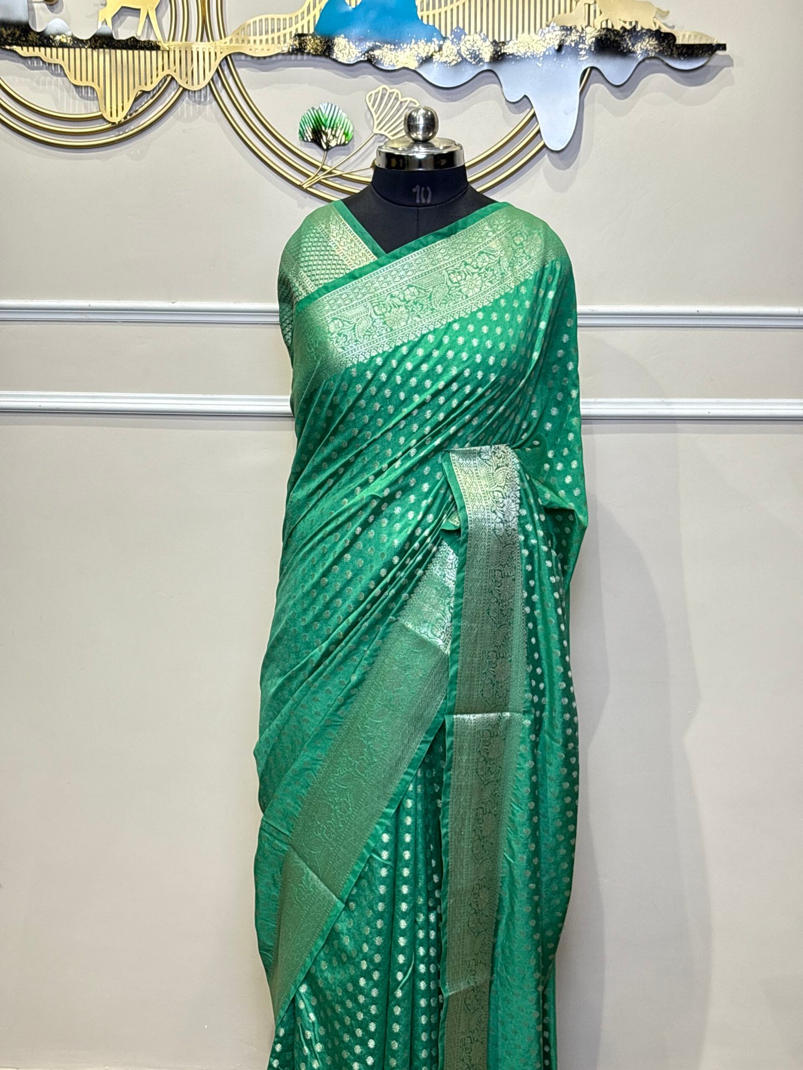 Premium Green Banarasi Saree - Image 3
