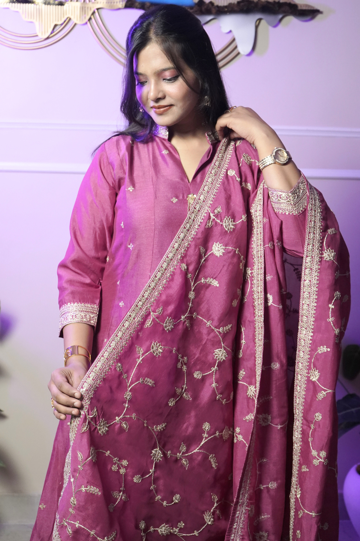 Magenta Embroidered Anarkali Suit Set