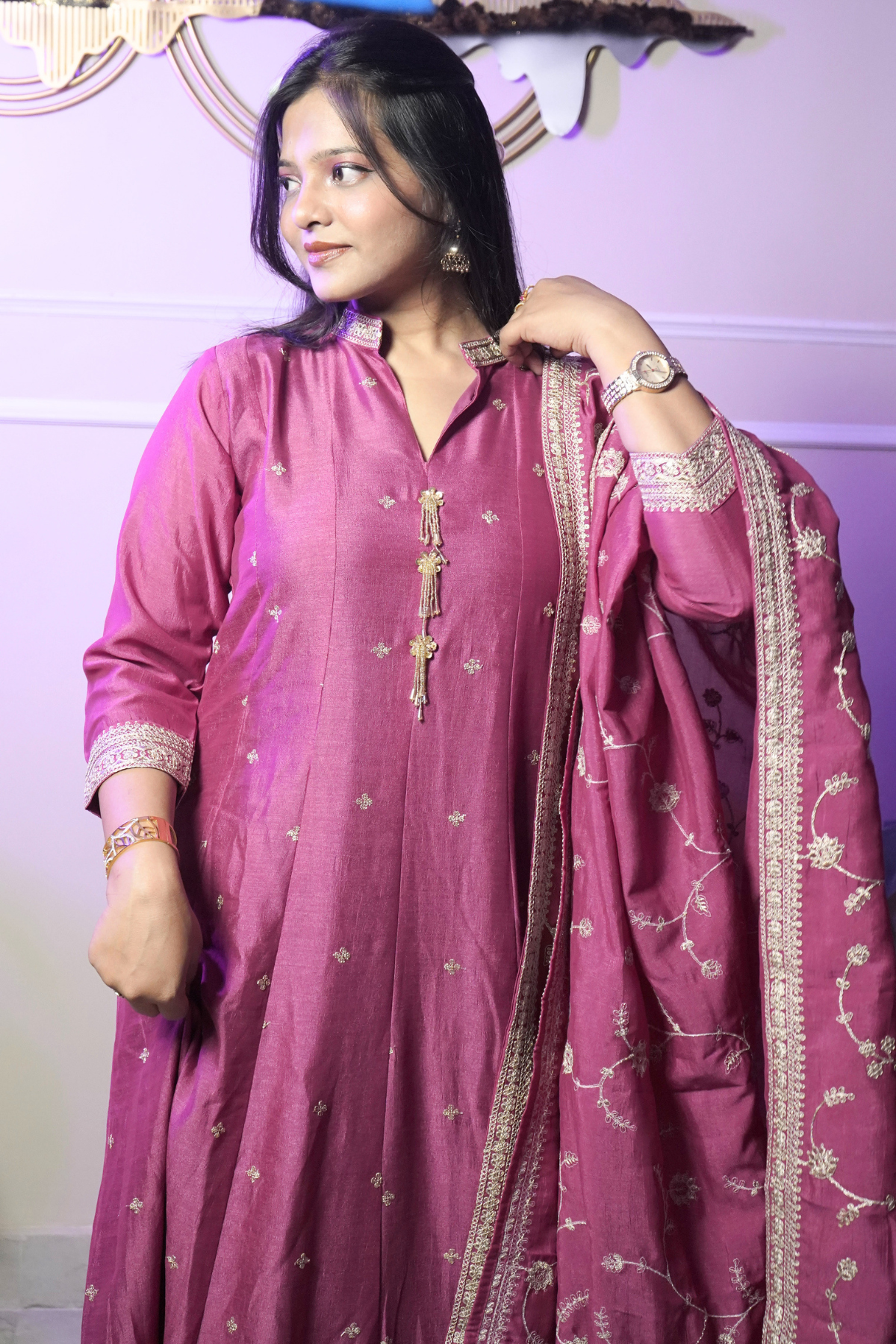 Magenta Embroidered Anarkali Suit Set - Image 2