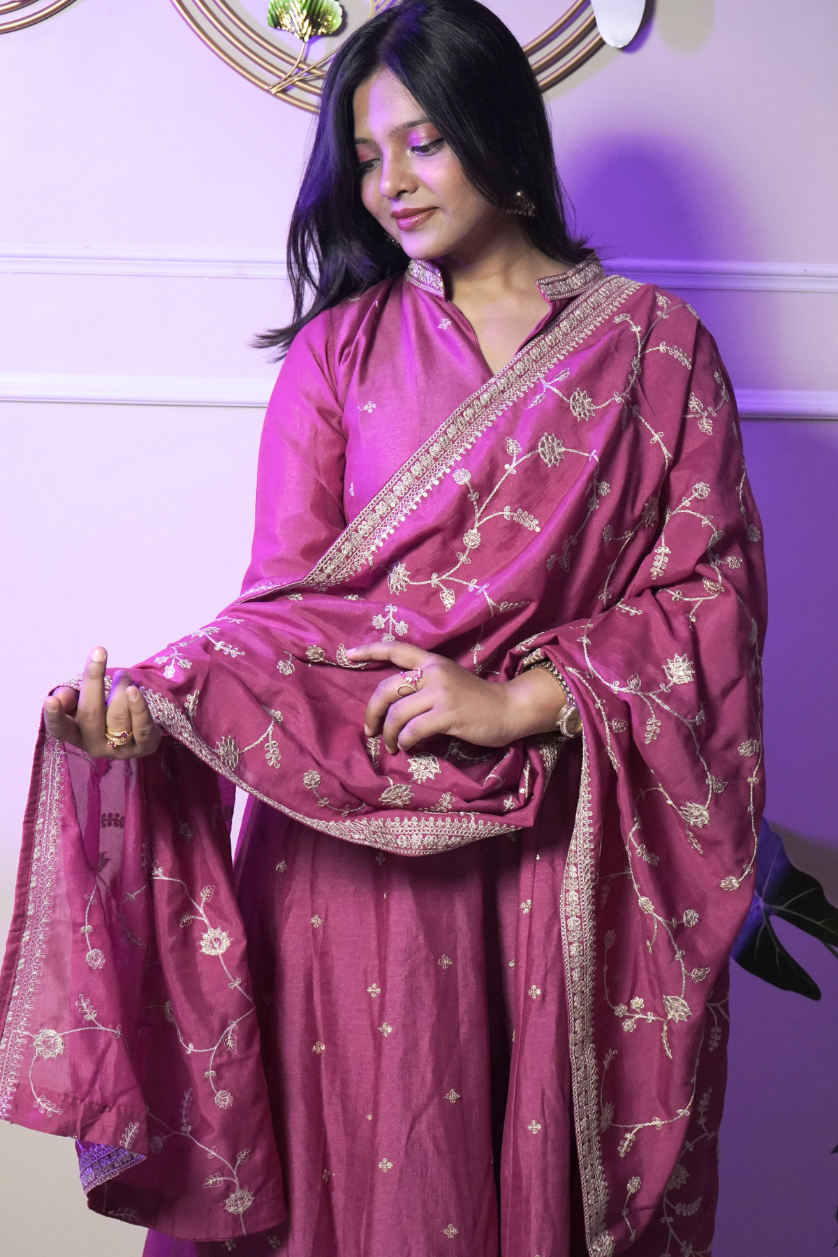 Magenta Embroidered Anarkali Suit Set - Image 4
