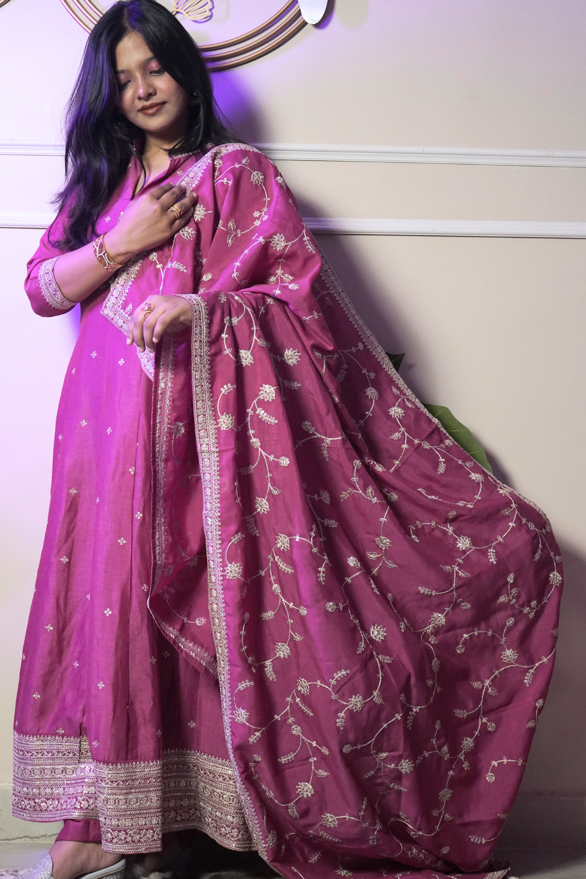 Magenta Embroidered Anarkali Suit Set - Image 5