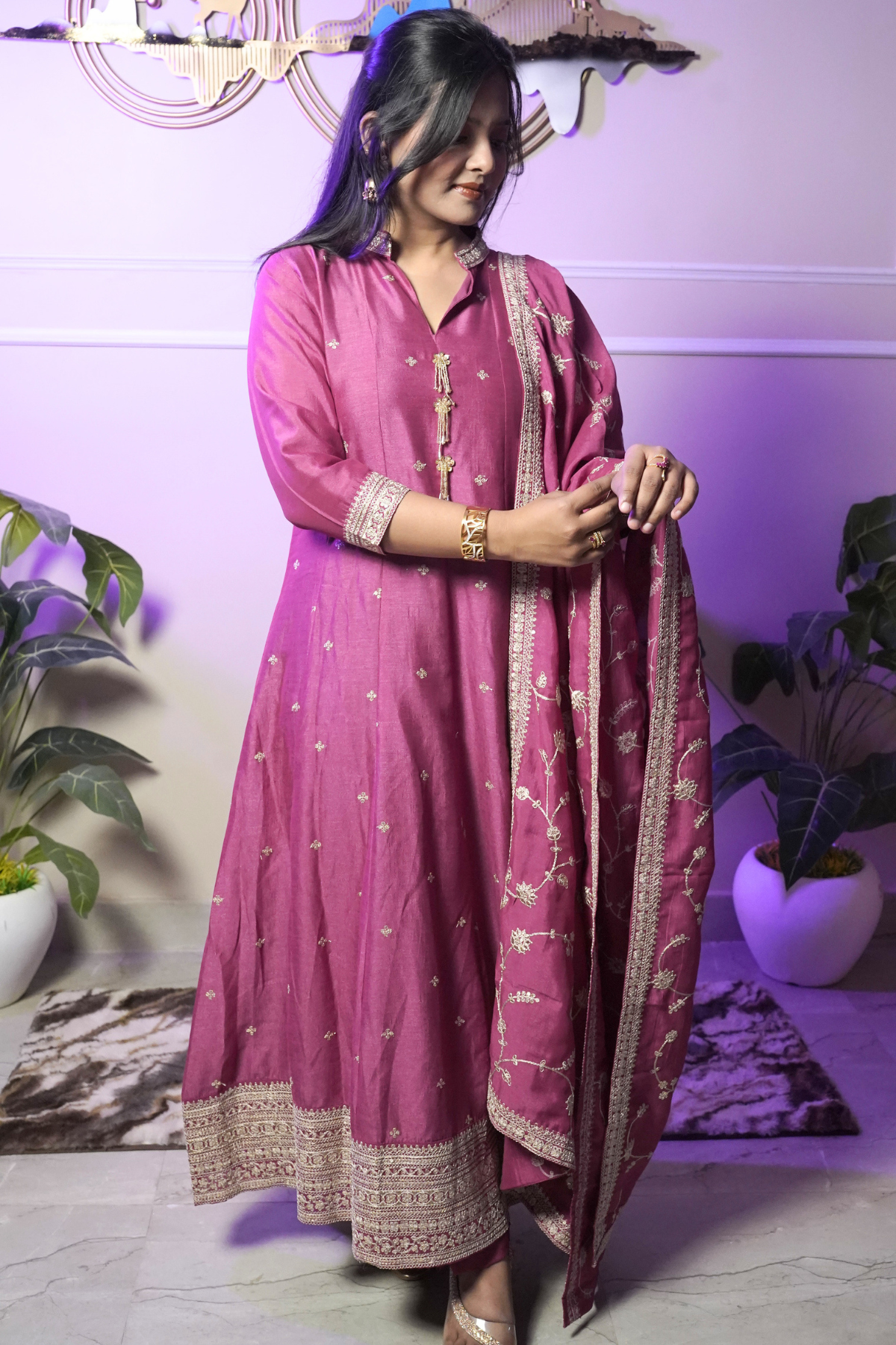 Magenta Embroidered Anarkali Suit Set - Image 6