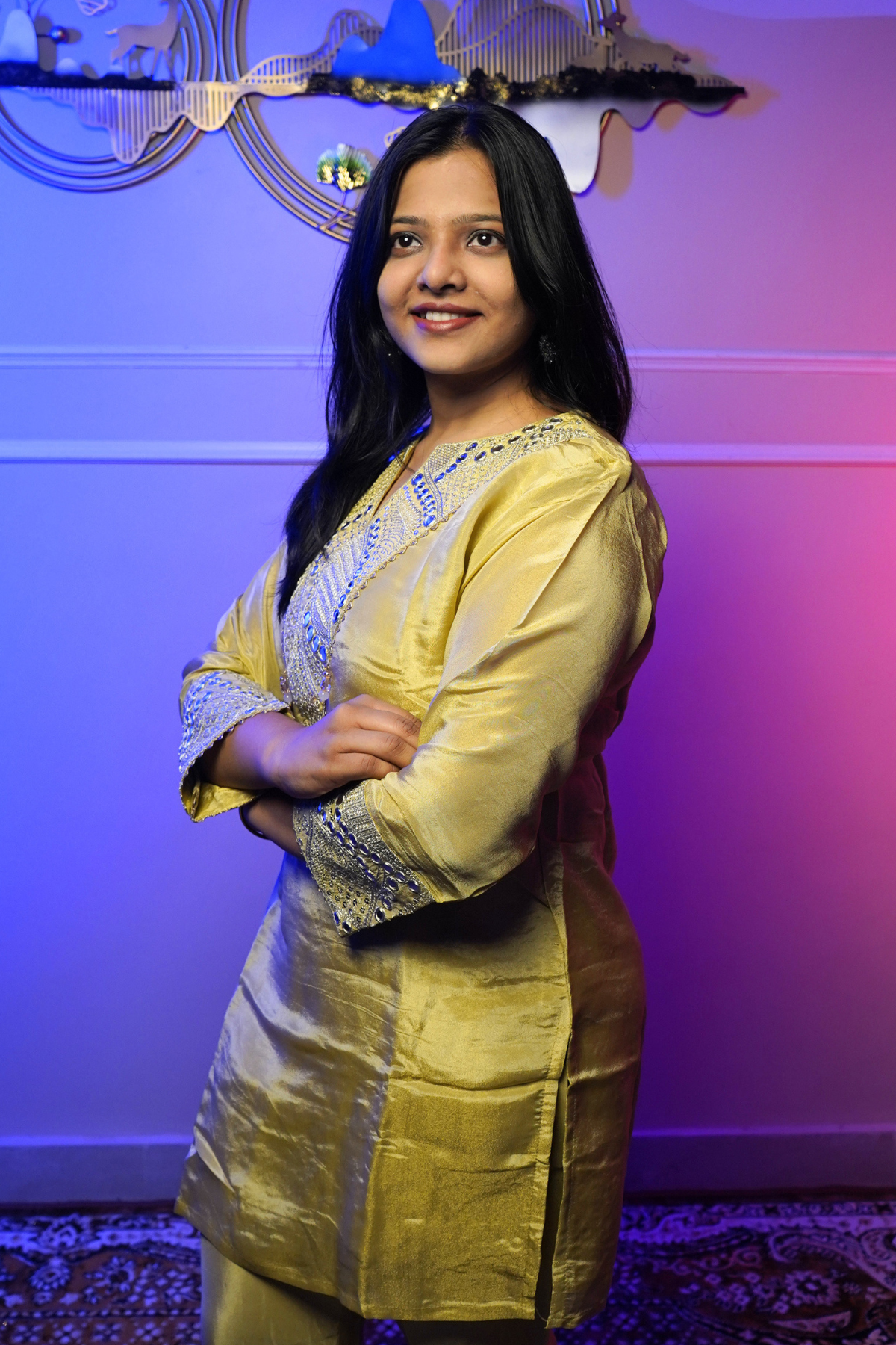 Golden Silk Embroidered Kurta Set for Women - Image 4