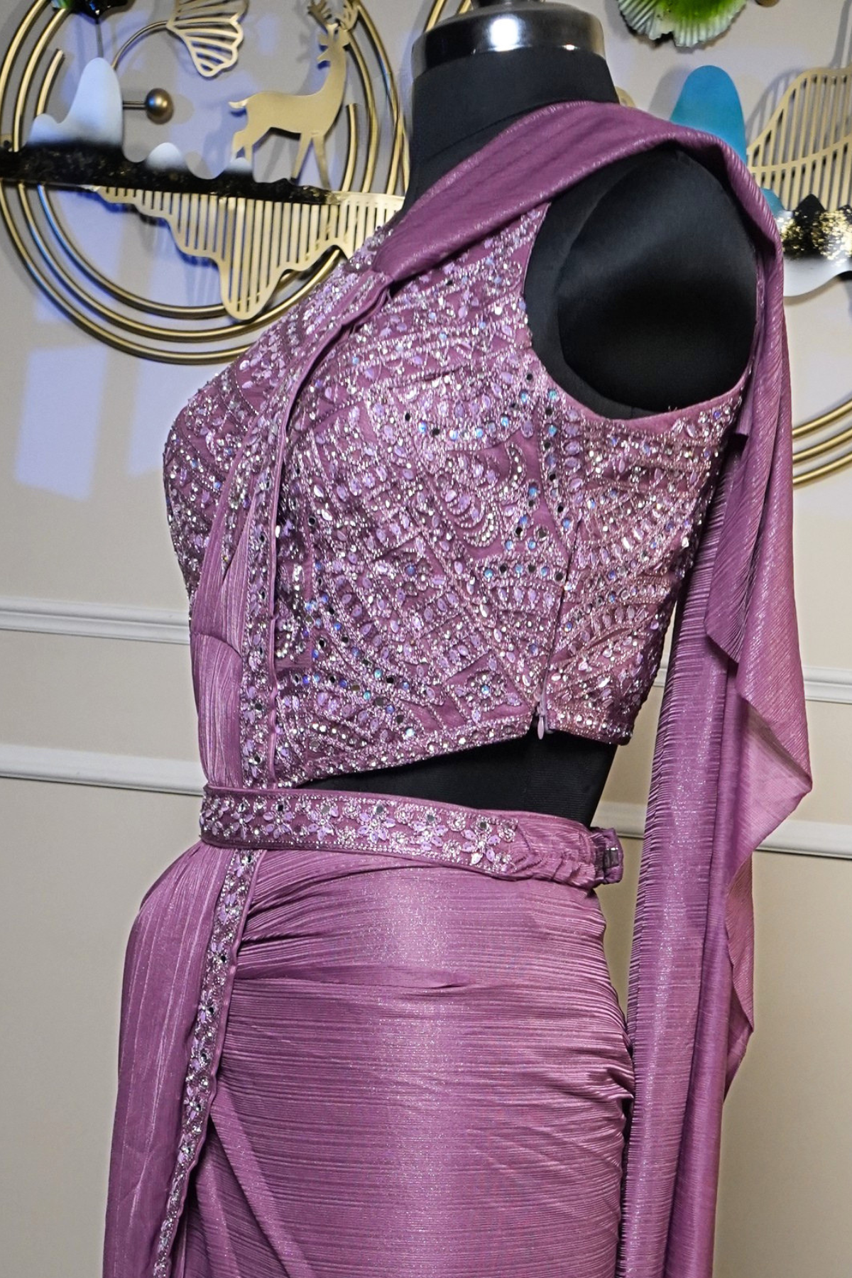 Lavender Ready-to-Wear Designer Saree - Image 4