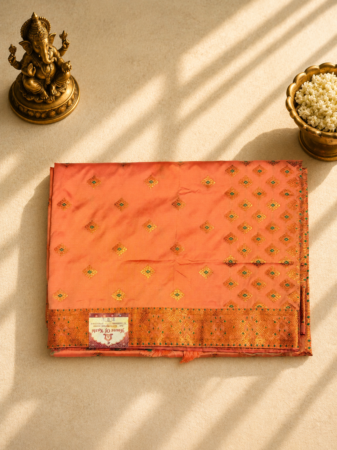Peach Gold Banarasi Silk Saree with Zari Buti