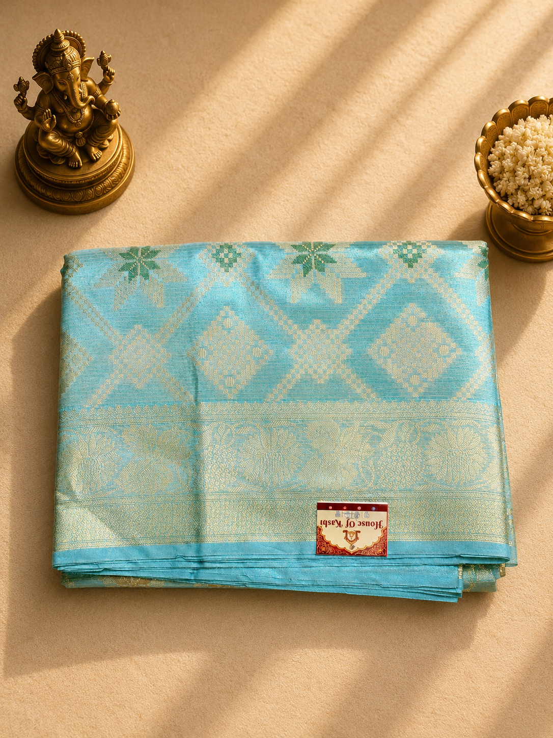 Ice-blue Banarasi saree