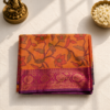 Dual-Tone Sunset Orange & Magenta Pink Silk Saree with Ikat-Style Floral Jaal & Zari Border
