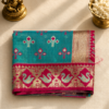 Turquoise Blue & Rani Pink Banarasi Silk Saree with Hamsa & Elephant Motif Zari Border