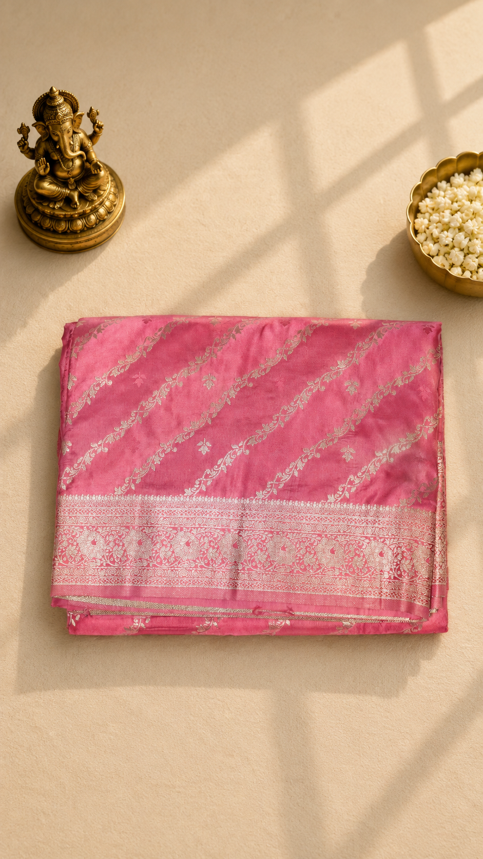 Pink Banarasi Saree with Golden Zari Woven Border