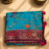 Turquoise Banarasi Saree with Floral Zari Weaving & Contrast Purple Border