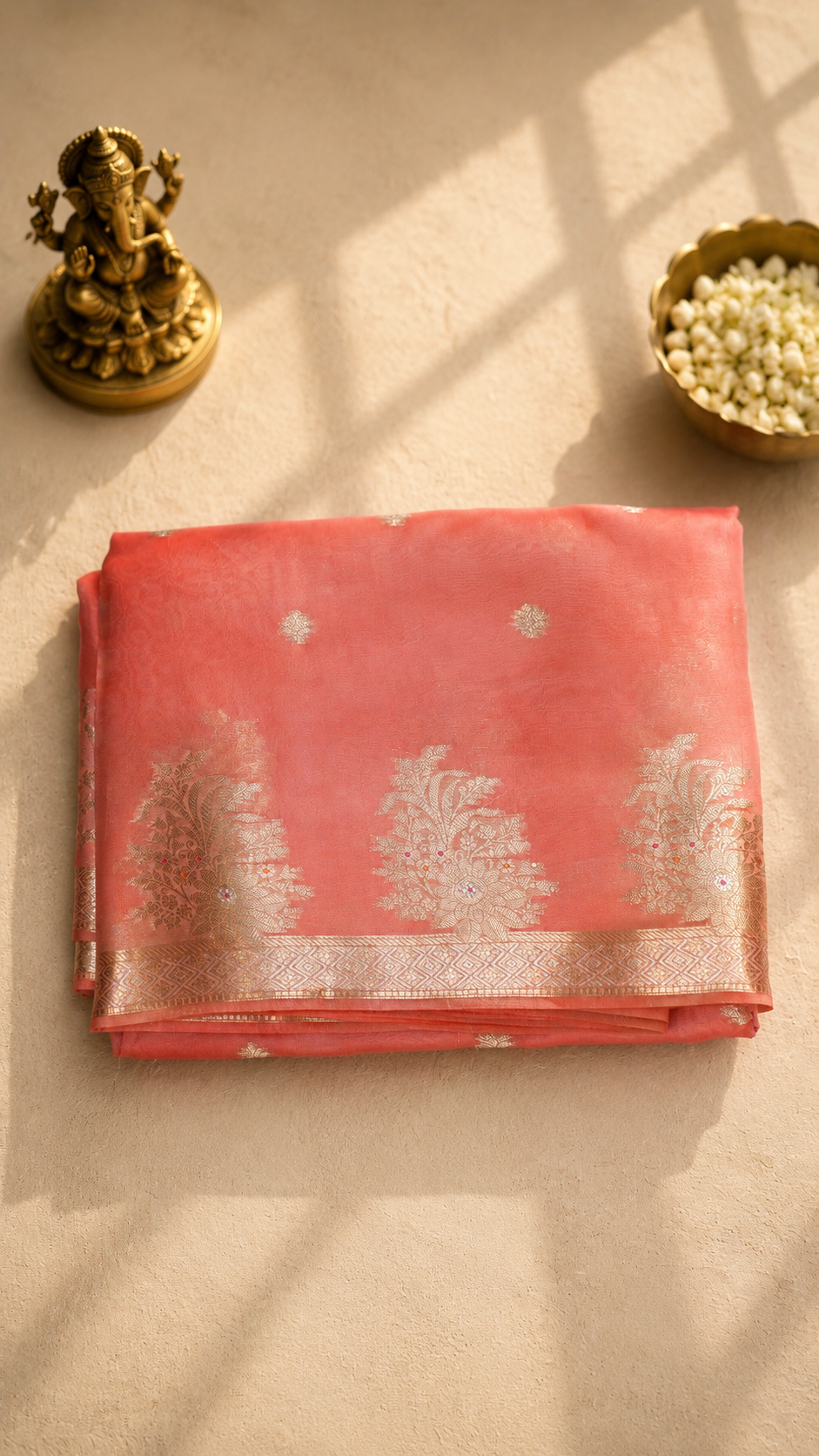 Blush Pink Dupion Fabric Saree with Silver Zari Woven Border