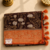Coffee Brown & Peach Banarasi Saree with Silver Zari Floral Weaving
