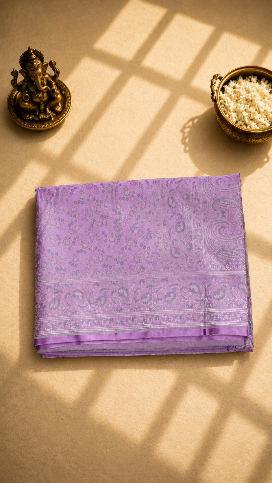 Pure Banarasi Lavender Saree with Silver Zari Floral Weaving