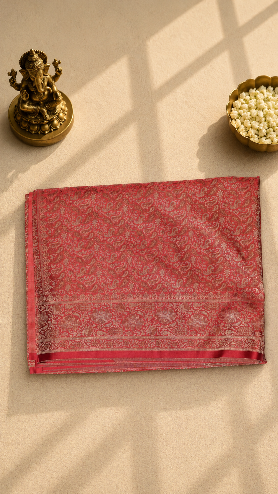 Pure Banarasi Red Saree with Silver Zari Floral Weaving