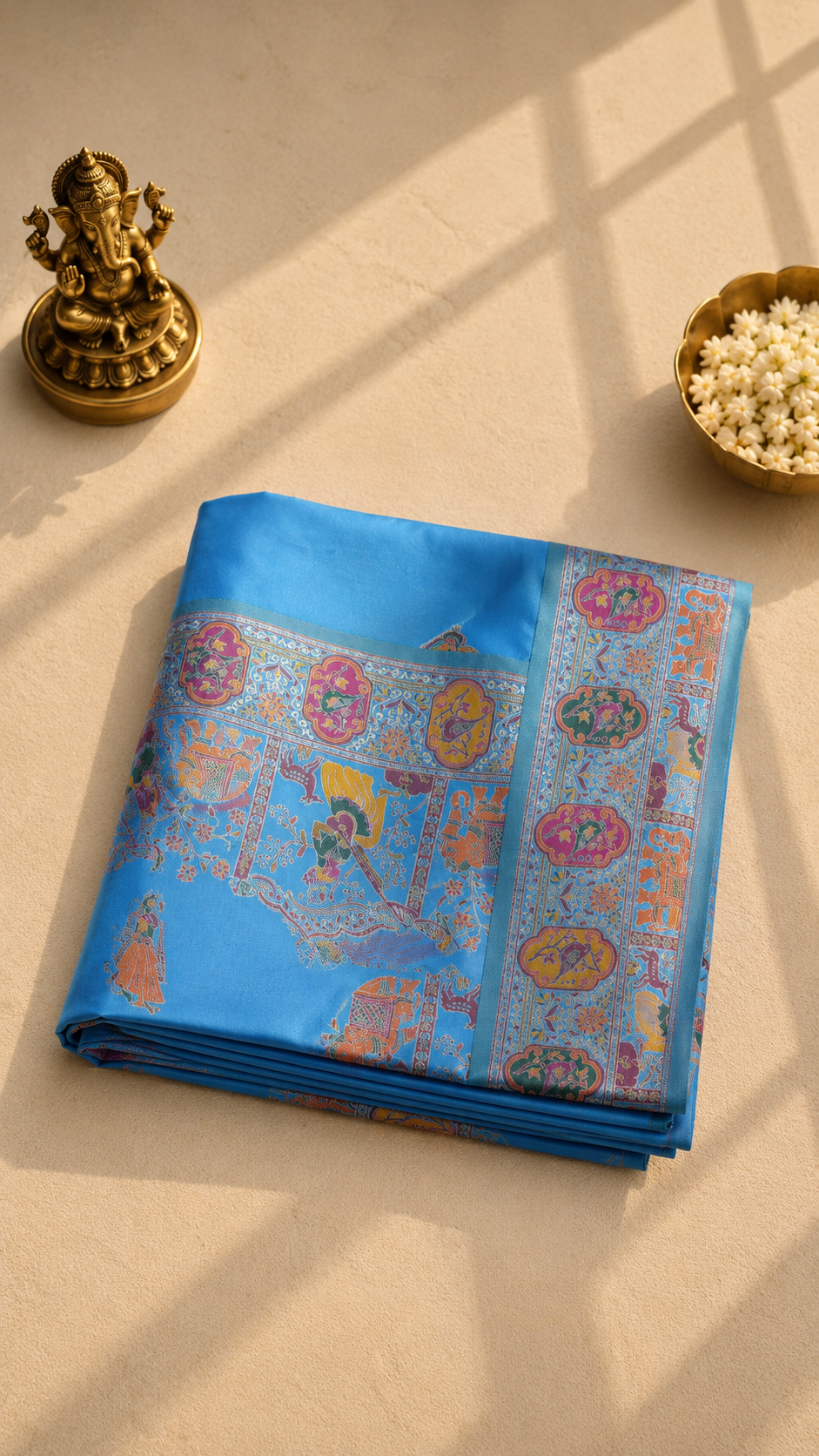 Sky Blue Banarasi Saree with Multicolor Traditional Woven Border & Pallu