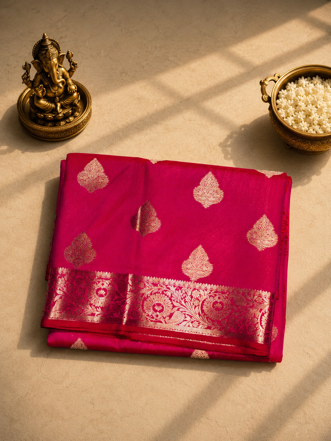 Pink Banarasi Mushroo Satin Saree with Golden Zari Weaving
