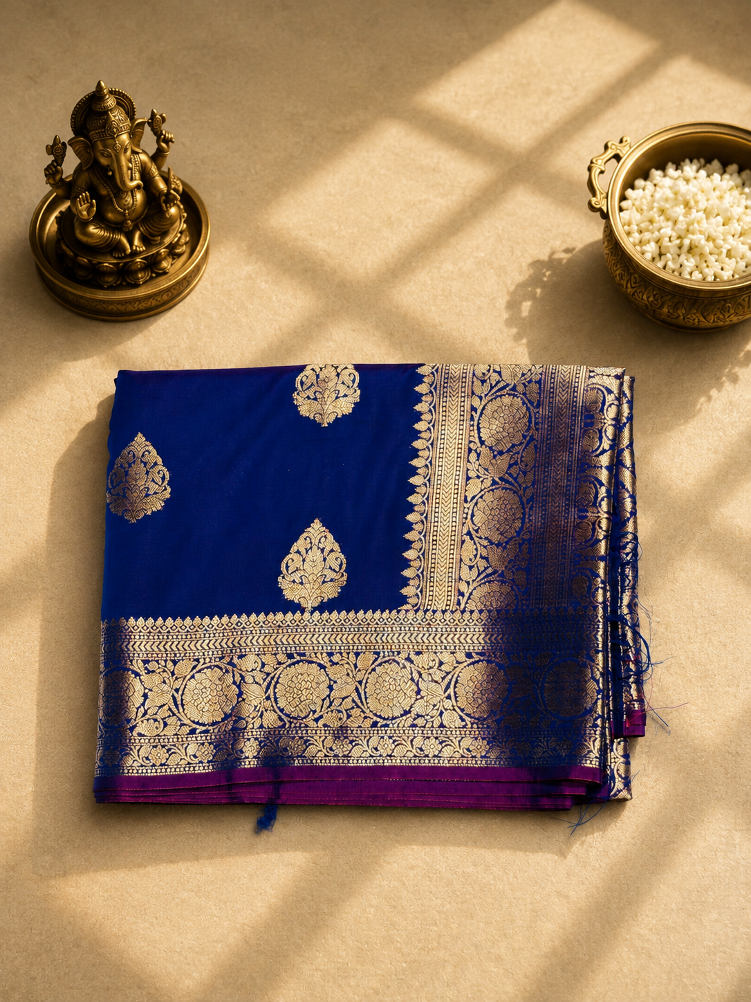 Royal Purple Saree with Silver Zari Woven Border