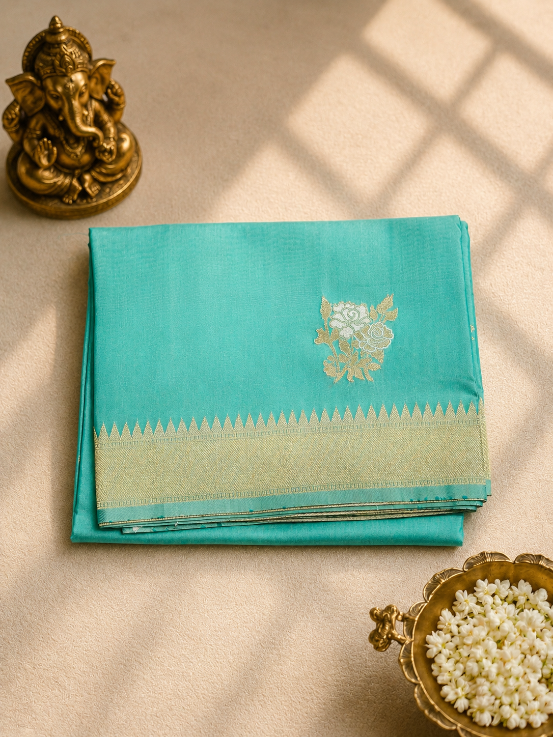 Sky Blue Saree with Silver Zari Floral Motifs