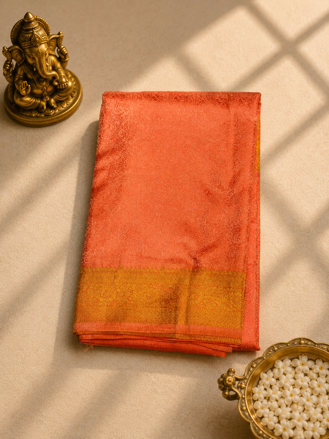 Peach Pink Banarasi Saree with Rich Golden Zari Weaving