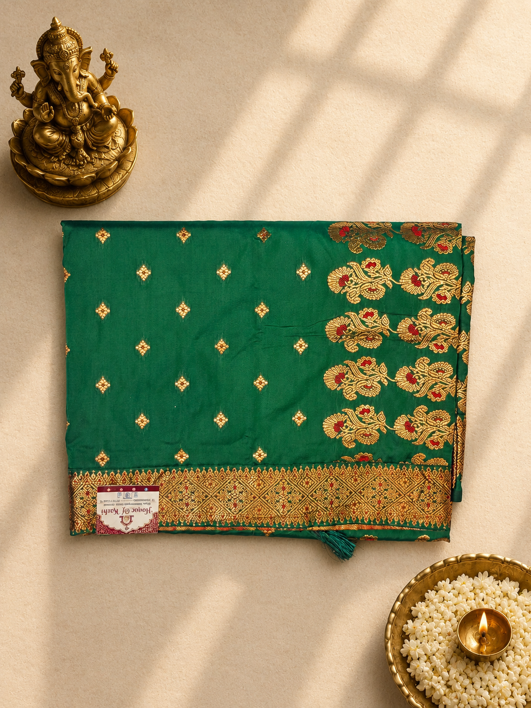 Emerald Green Banarasi Silk Saree with Zari Buti