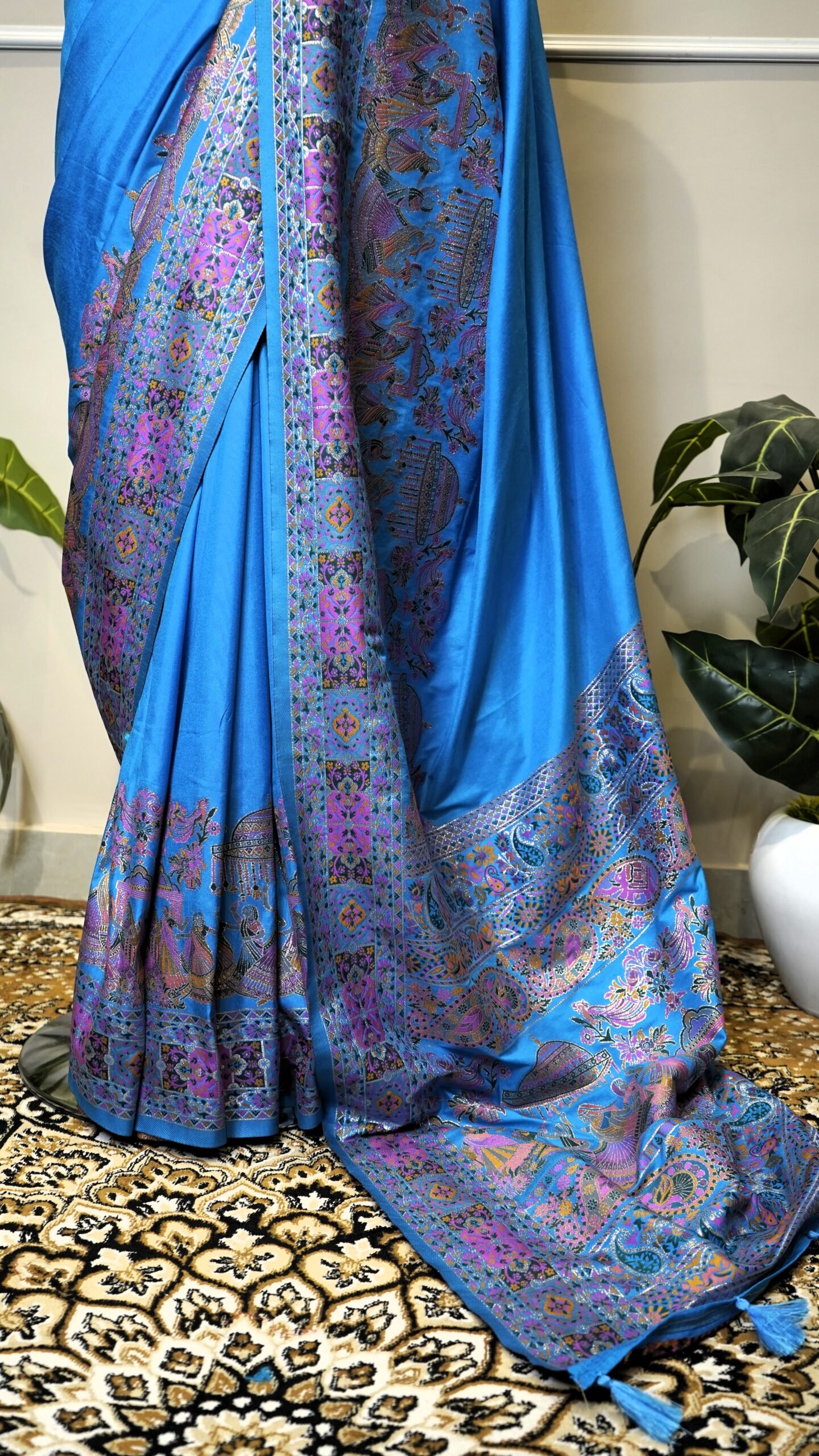 Sky Blue Banarasi Saree with Intricate Woven Border & Designer Pallu - Image 3