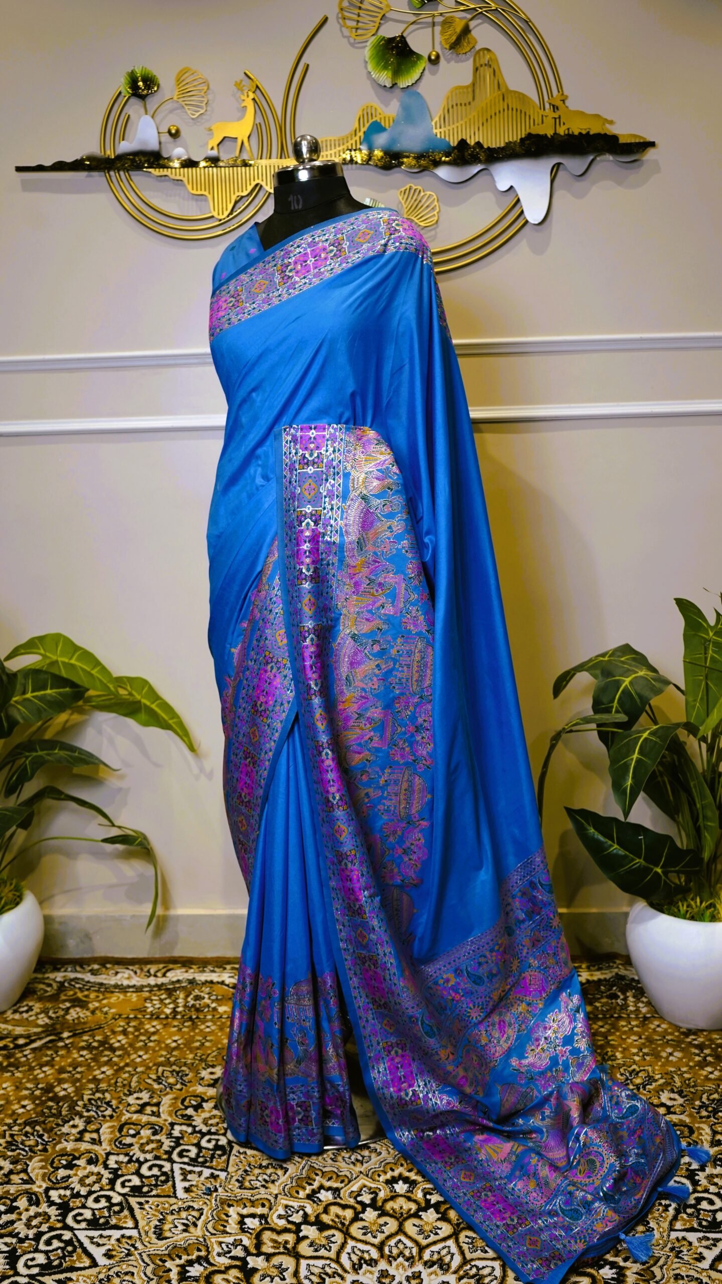 Sky Blue Banarasi Saree with Intricate Woven Border & Designer Pallu - Image 4