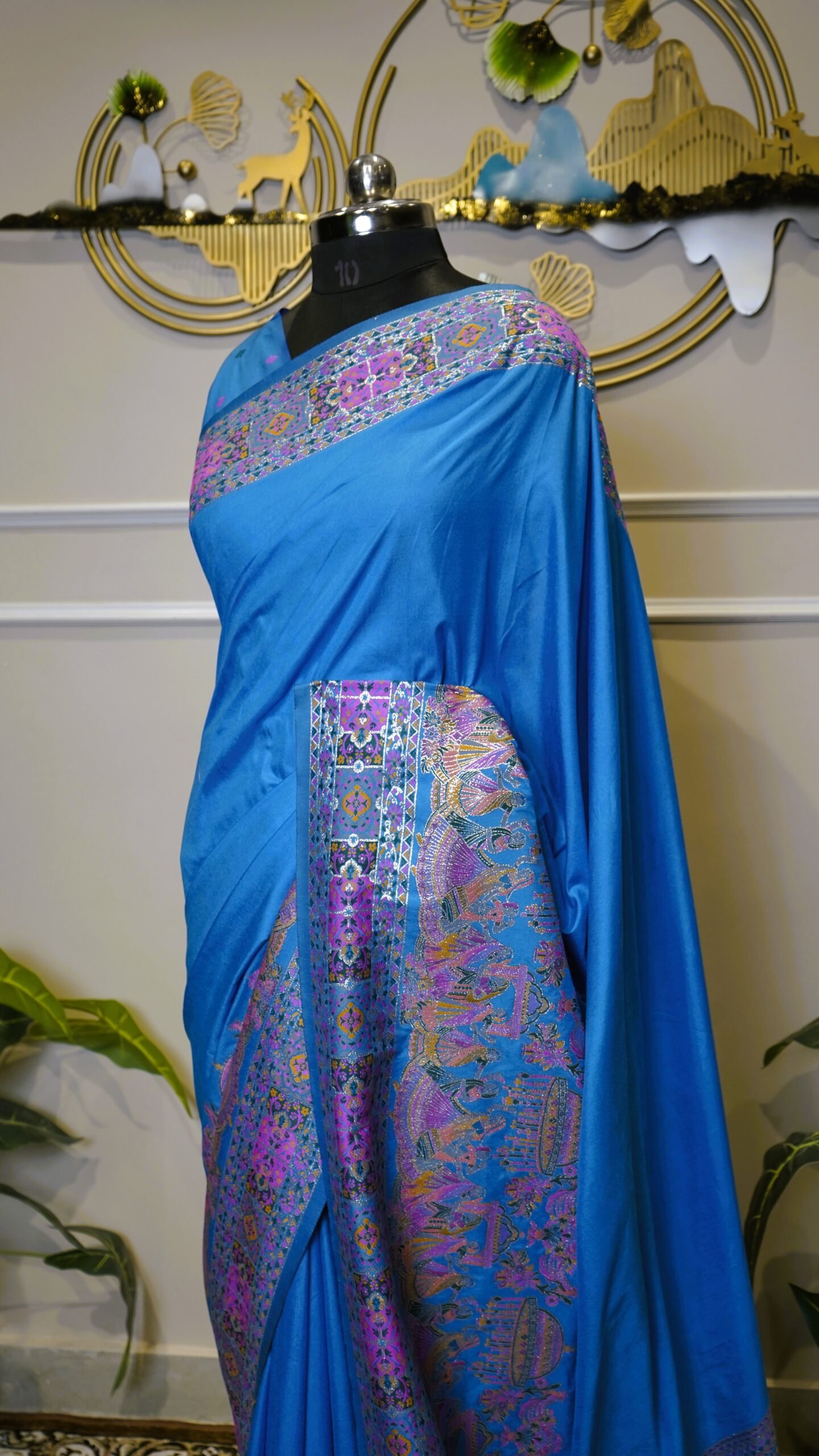 Sky Blue Banarasi Saree with Intricate Woven Border & Designer Pallu - Image 5