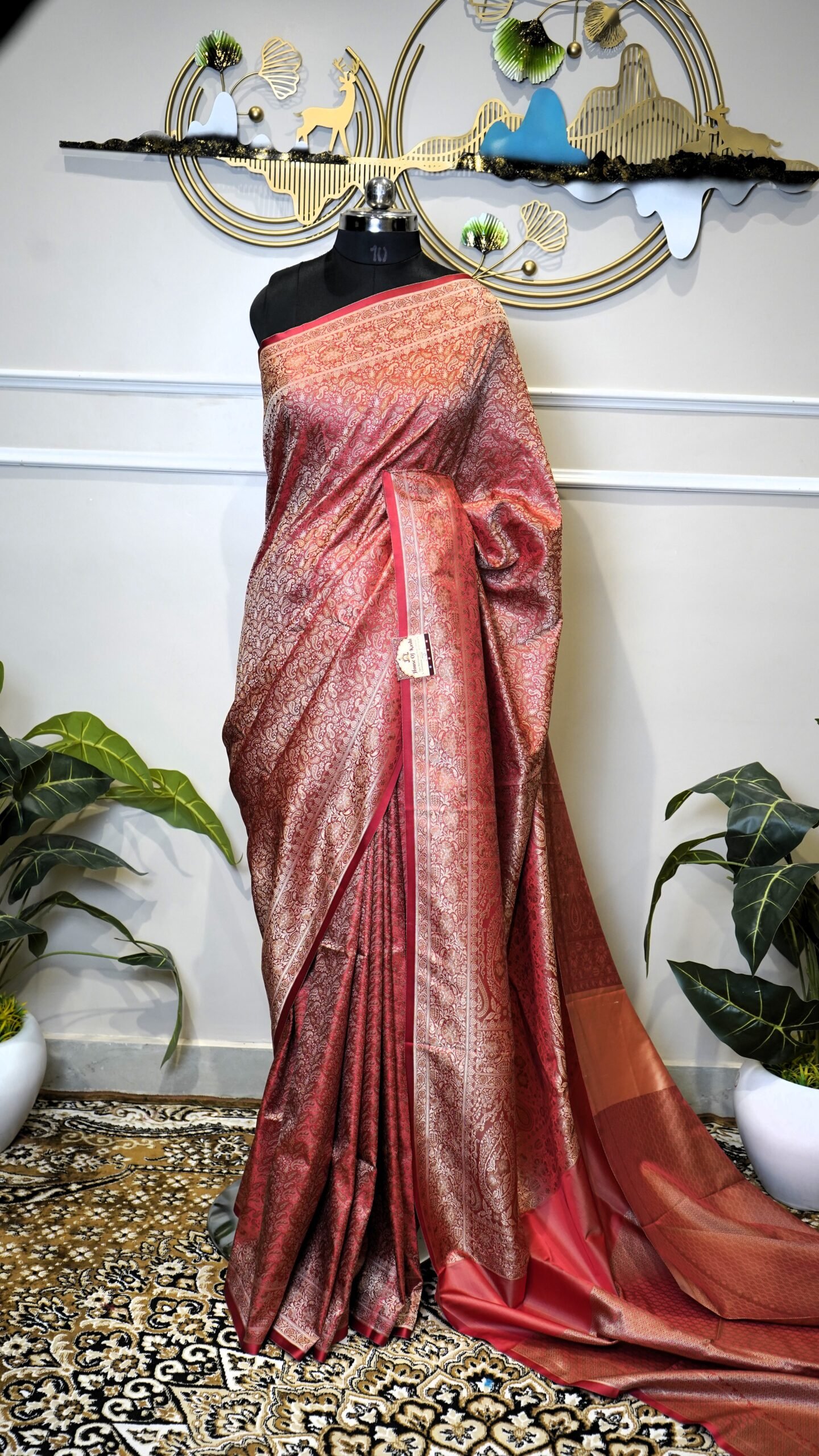 Pure Banarasi Red Saree with Silver Zari Floral Weaving - Image 6