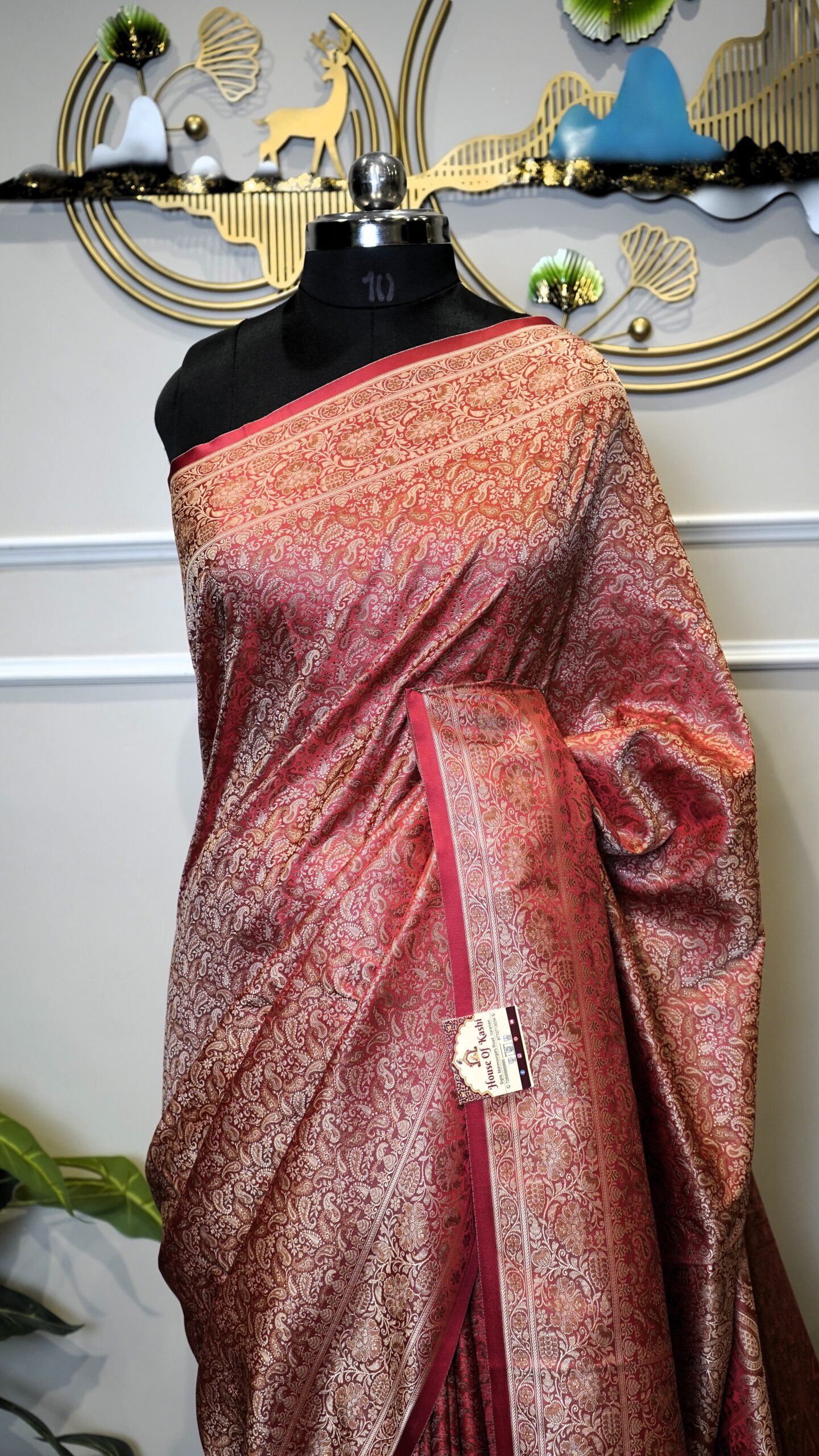 Pure Banarasi Red Saree with Silver Zari Floral Weaving - Image 4
