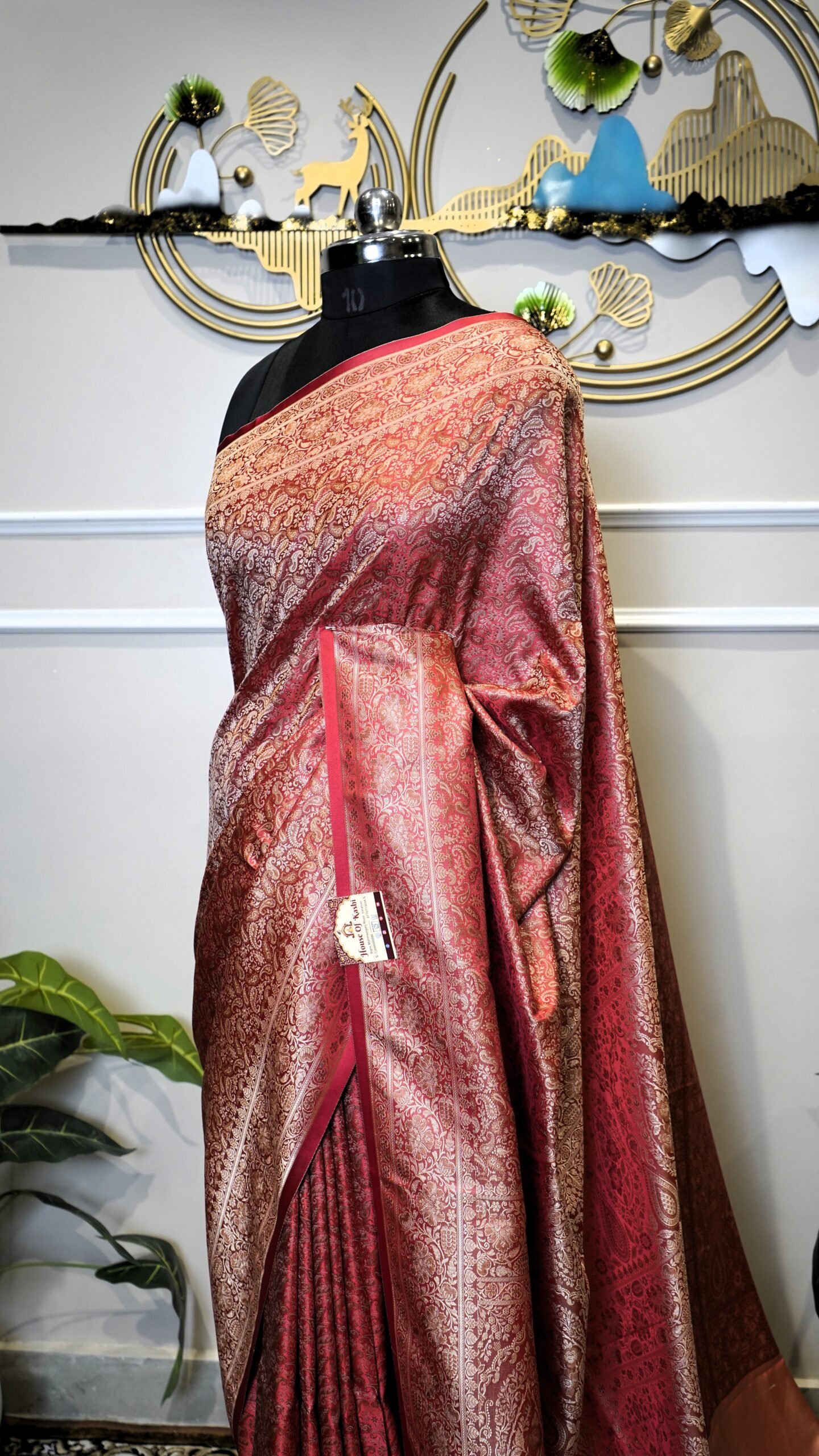 Pure Banarasi Red Saree with Silver Zari Floral Weaving - Image 3